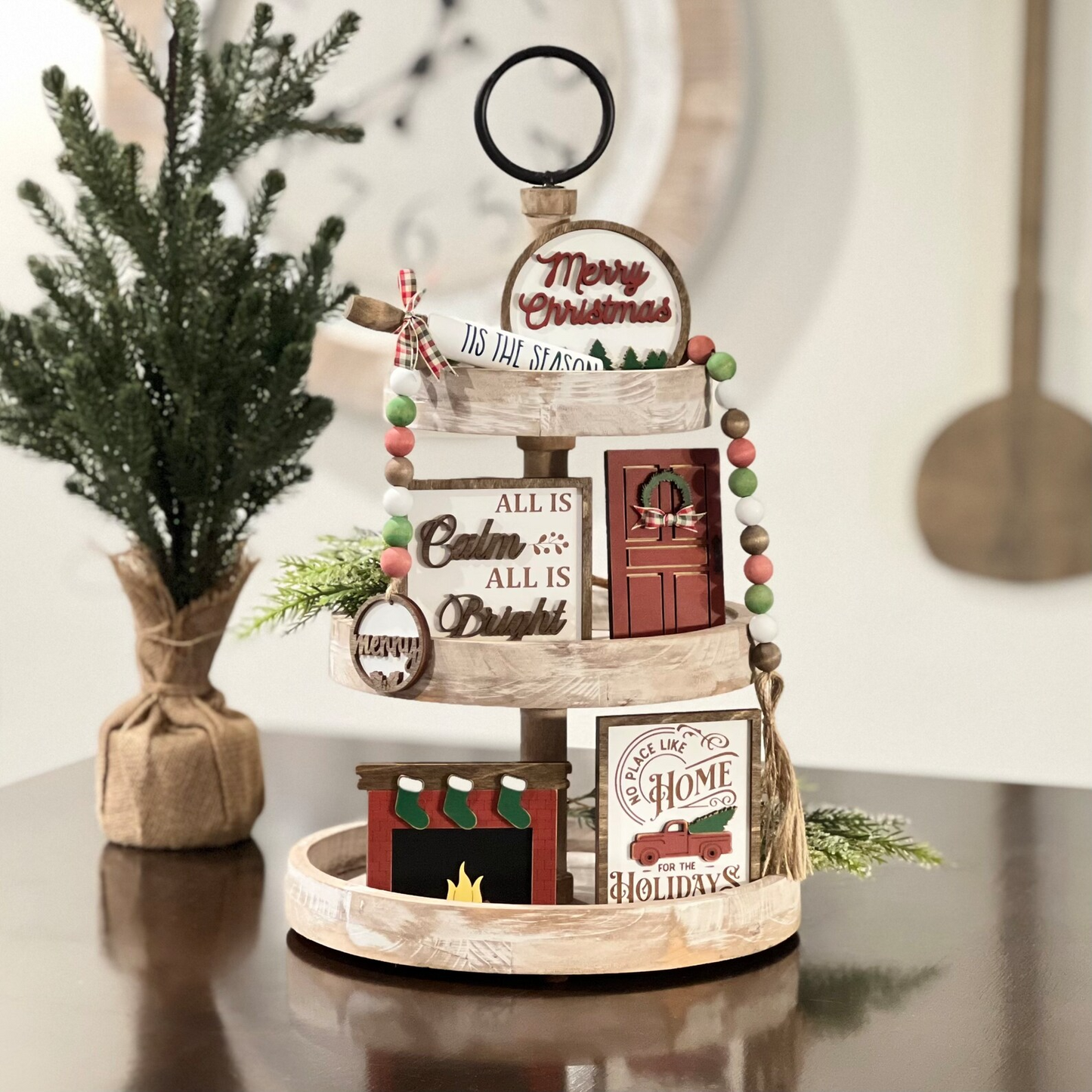 Rustic Christmas Themed Wooden Bead Garland