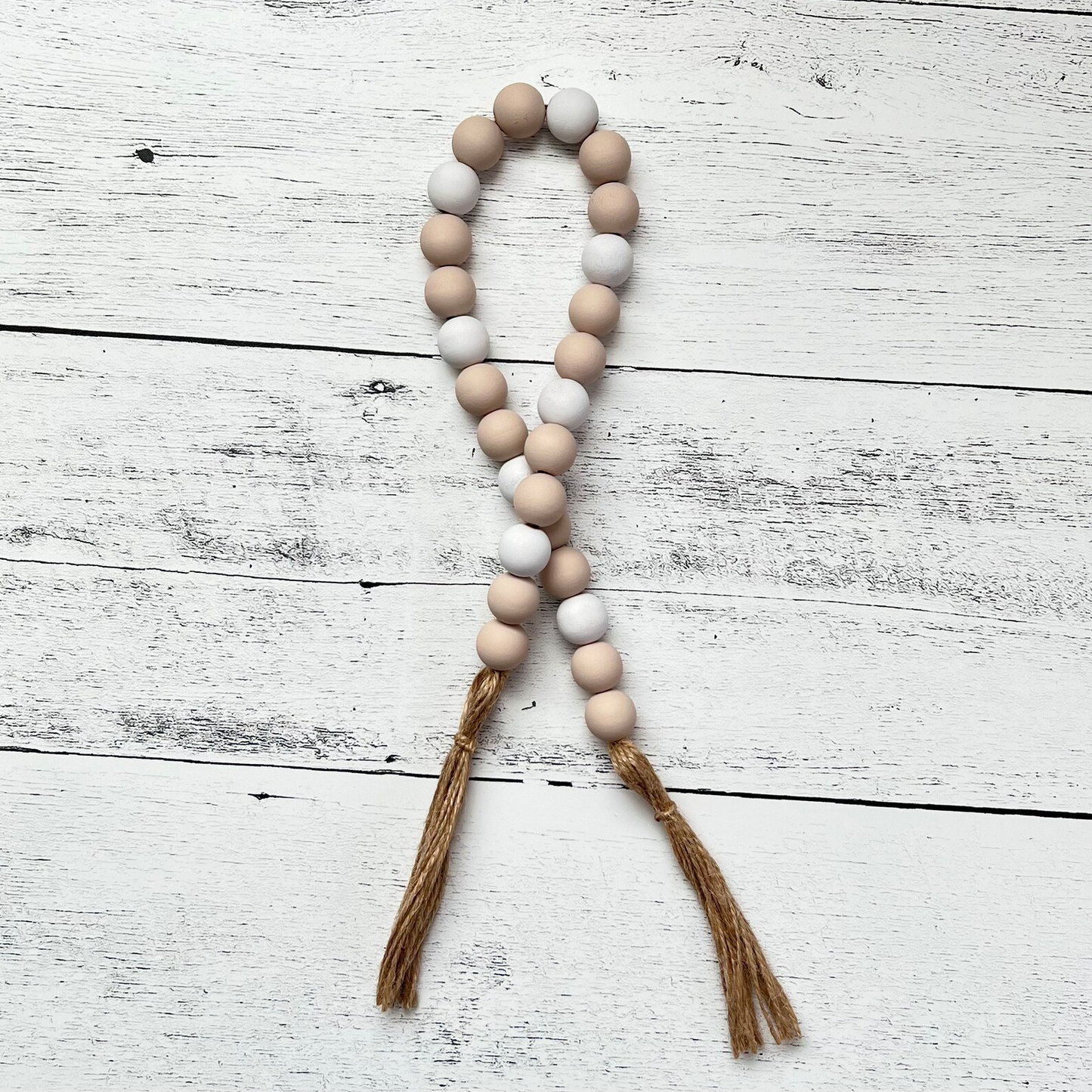 Neutral Farmhouse Wooden Bead Garland