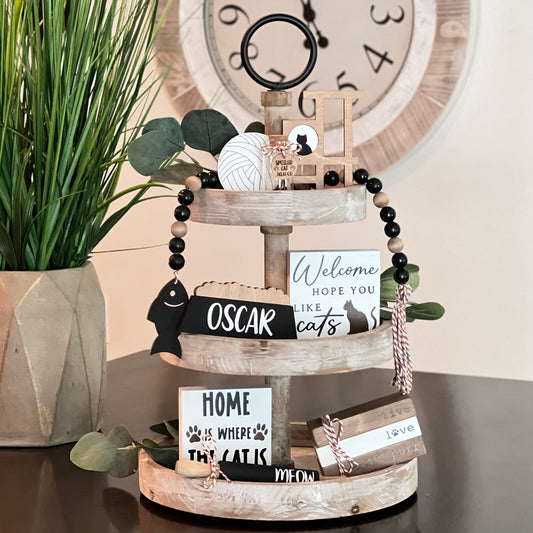 Cat Themed Tiered Tray Decor Bundle