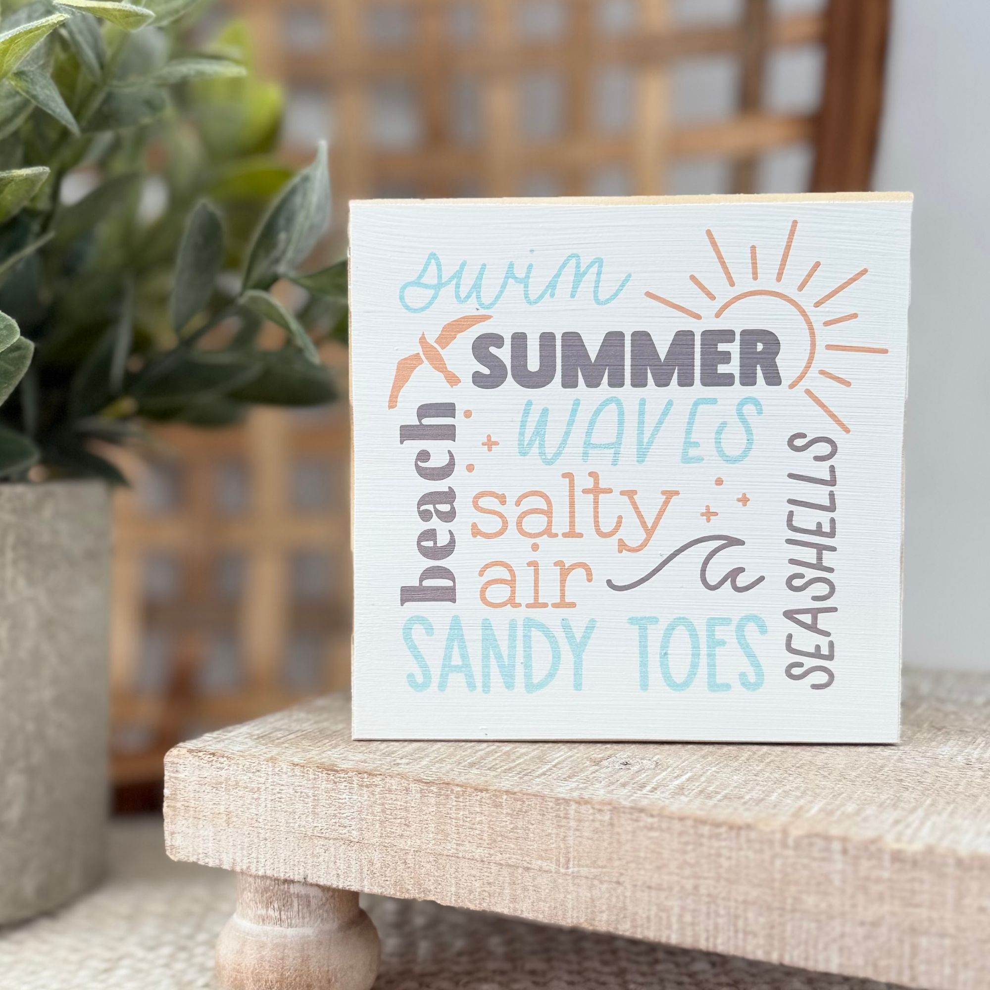 Summer & Beach Words Wood Block Sign