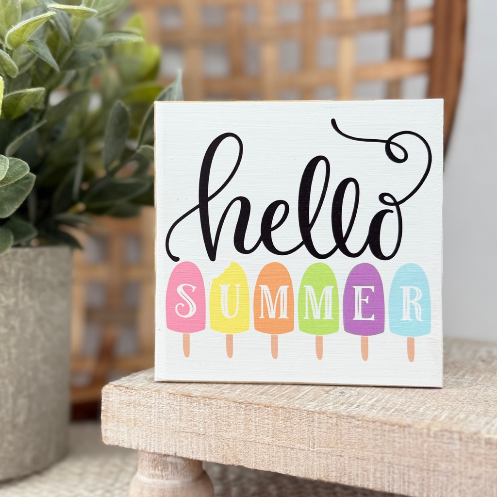 Hello Summer Wood Block Sign