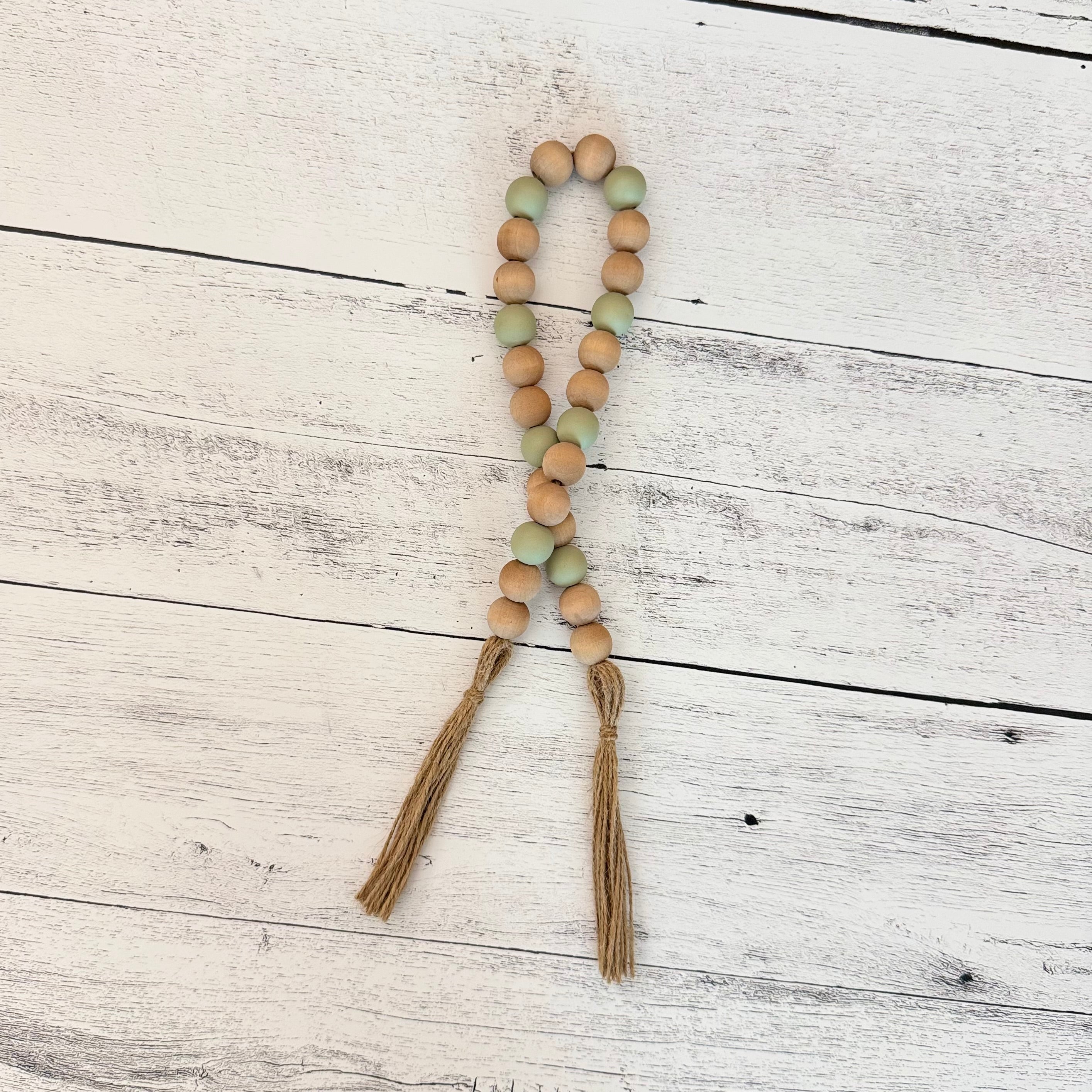 Light Green Rustic Wooden Bead Garland