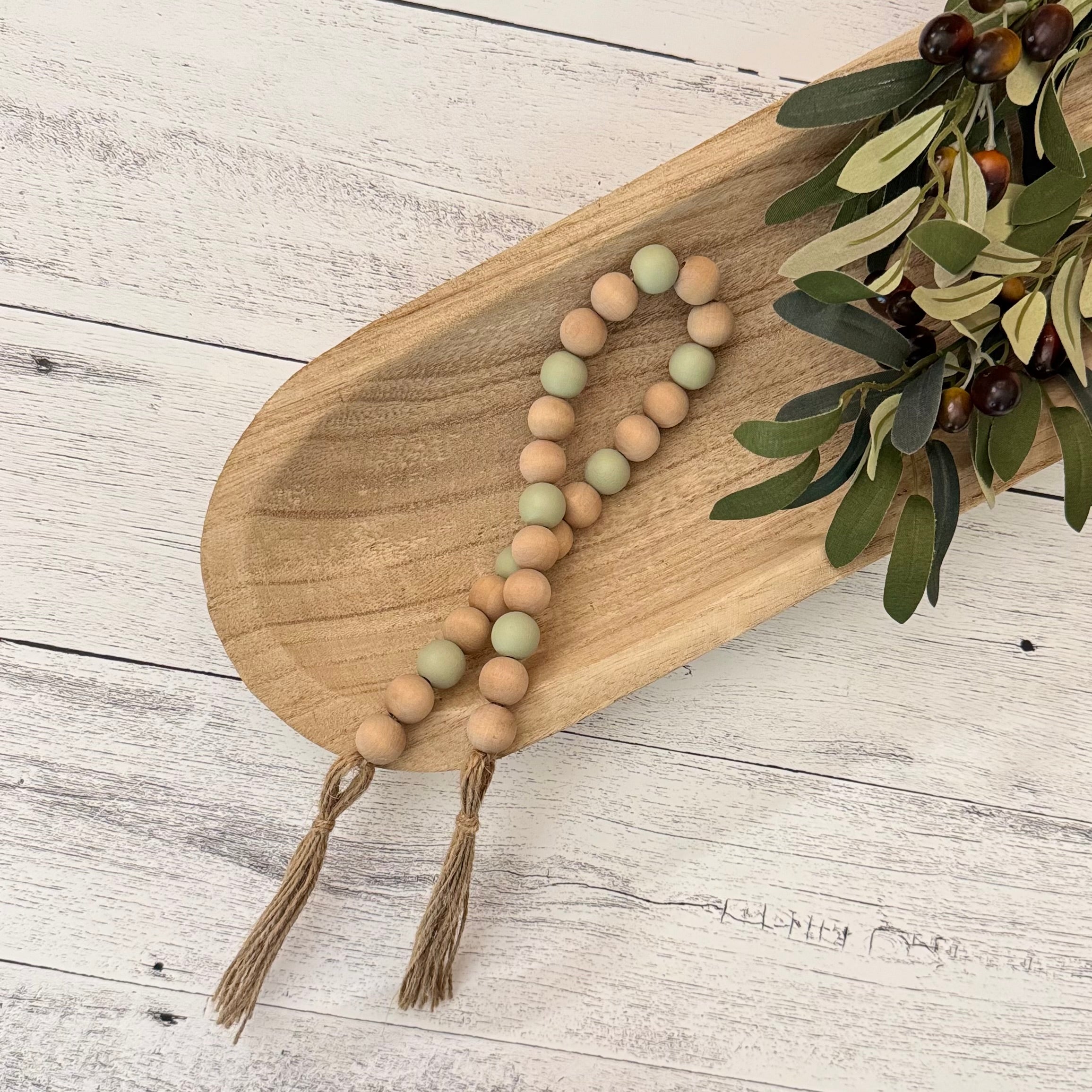 Light Green Rustic Wooden Bead Garland