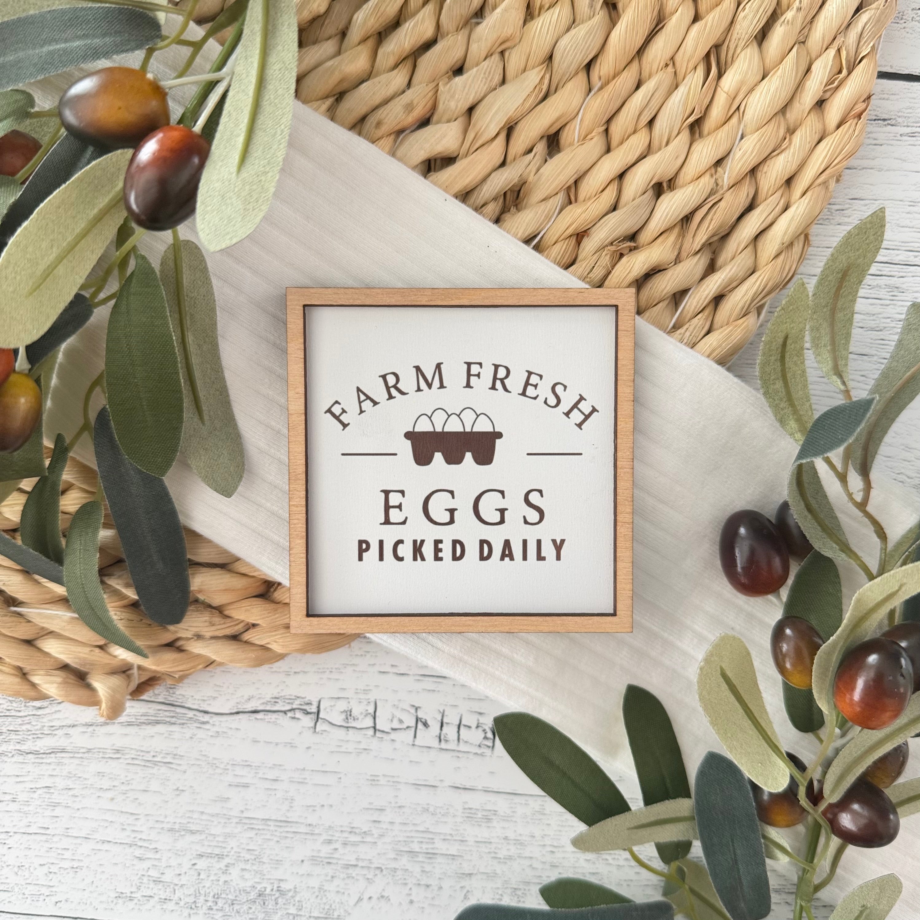 Mini Framed Farmhouse Themed Sign | Farm Fresh Eggs