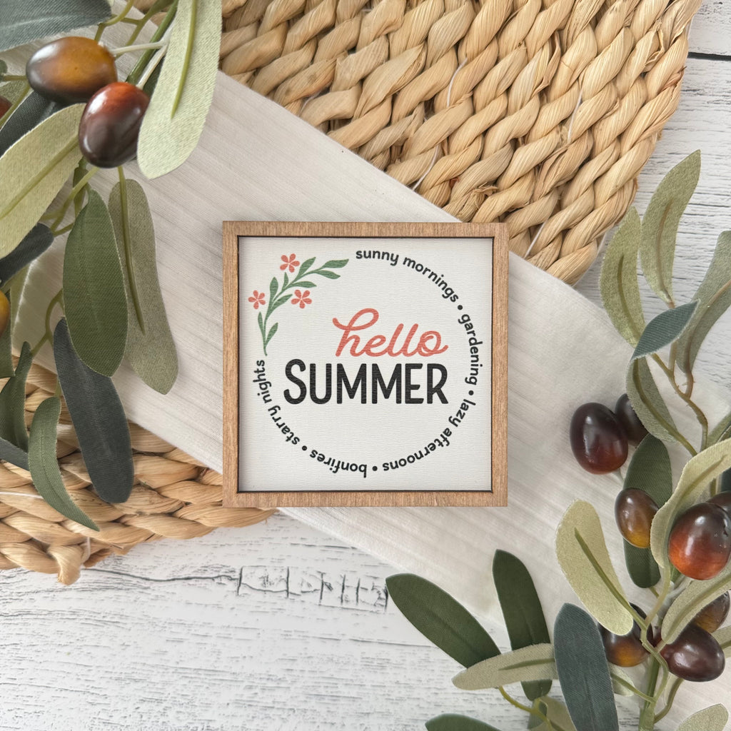 Mini Framed Summer Themed Sign | Hello Summer