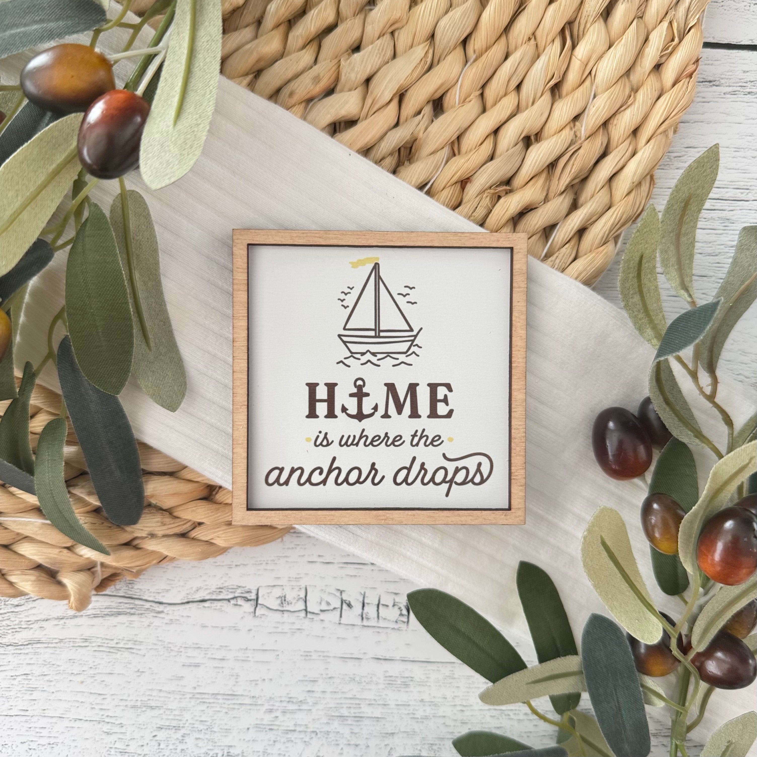 Mini Framed Nautical Themed Sign | Home Where Anchor Drops