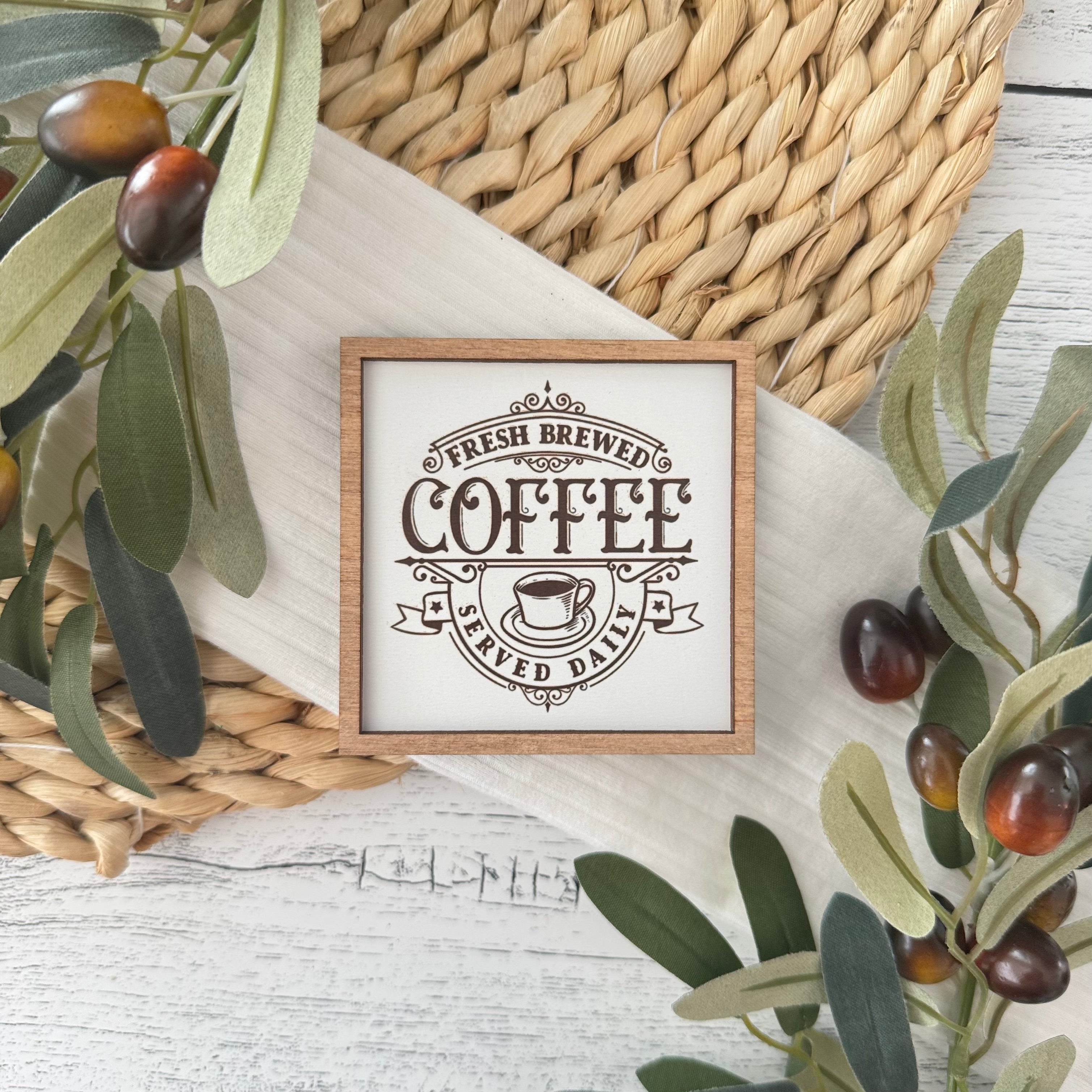 Mini Framed Coffee Themed Sign | Fresh Brewed Coffee Sign