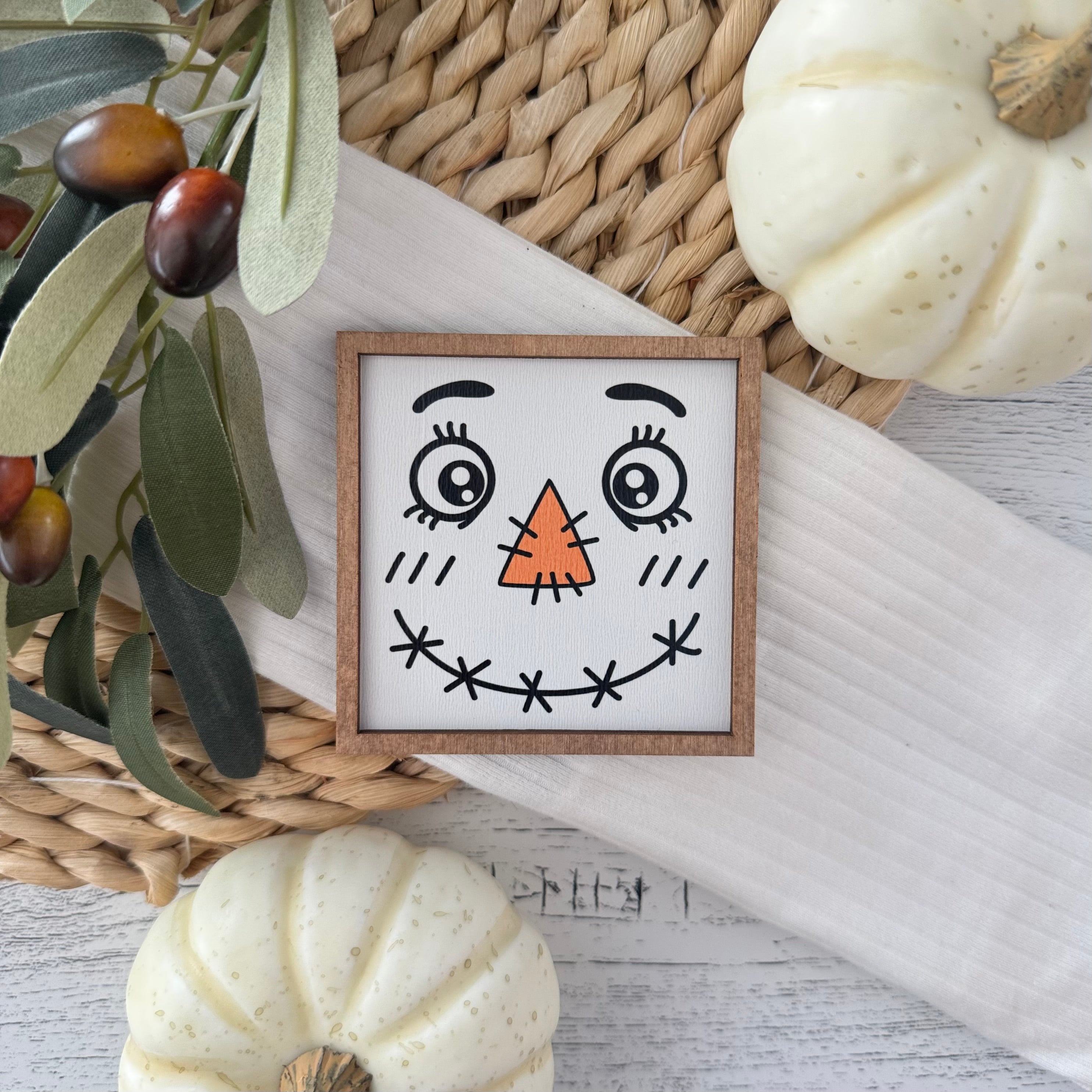 Mini Framed Fall Sign | Scarecrow Face Sign