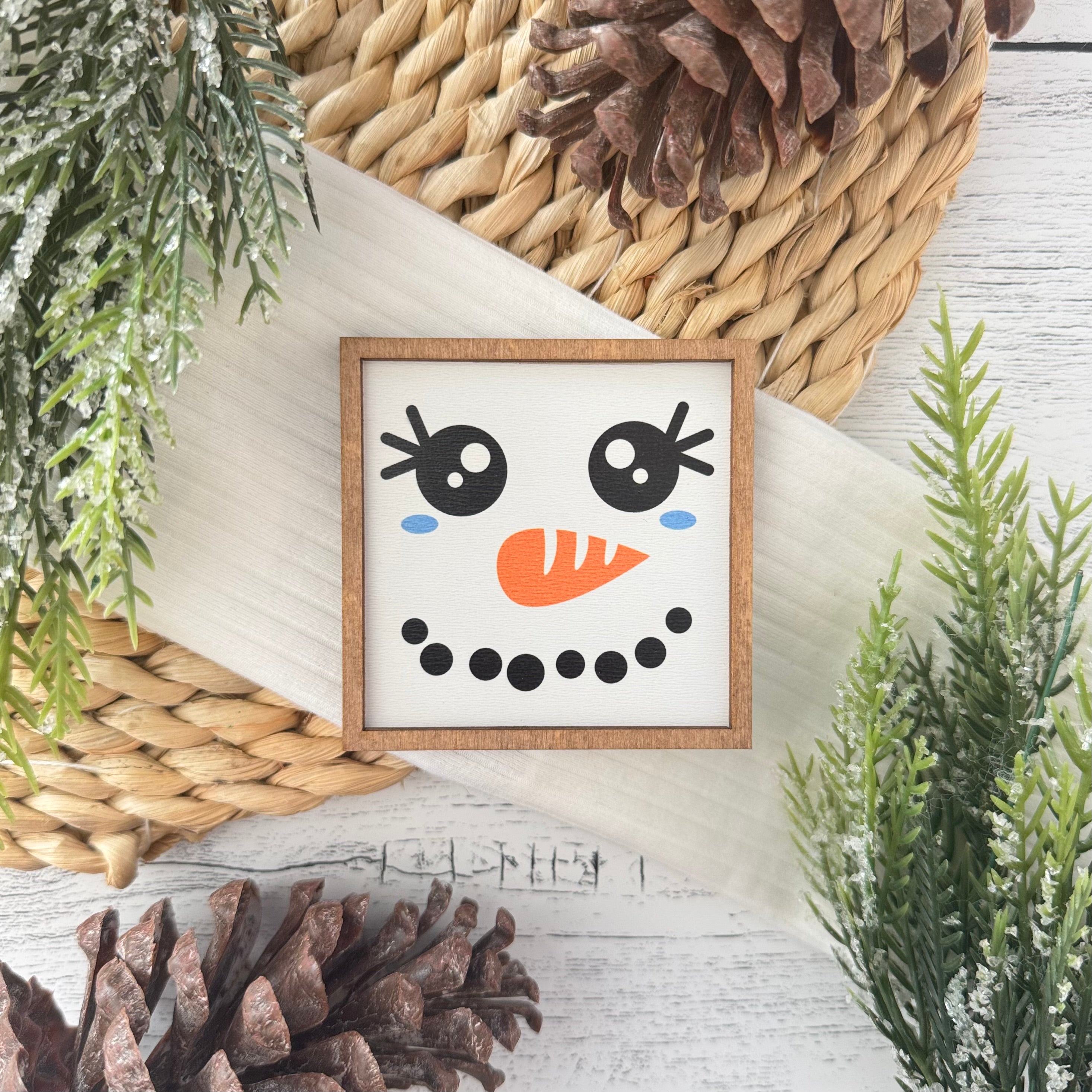 Mini Framed Winter Sign | Snowman Face Sign