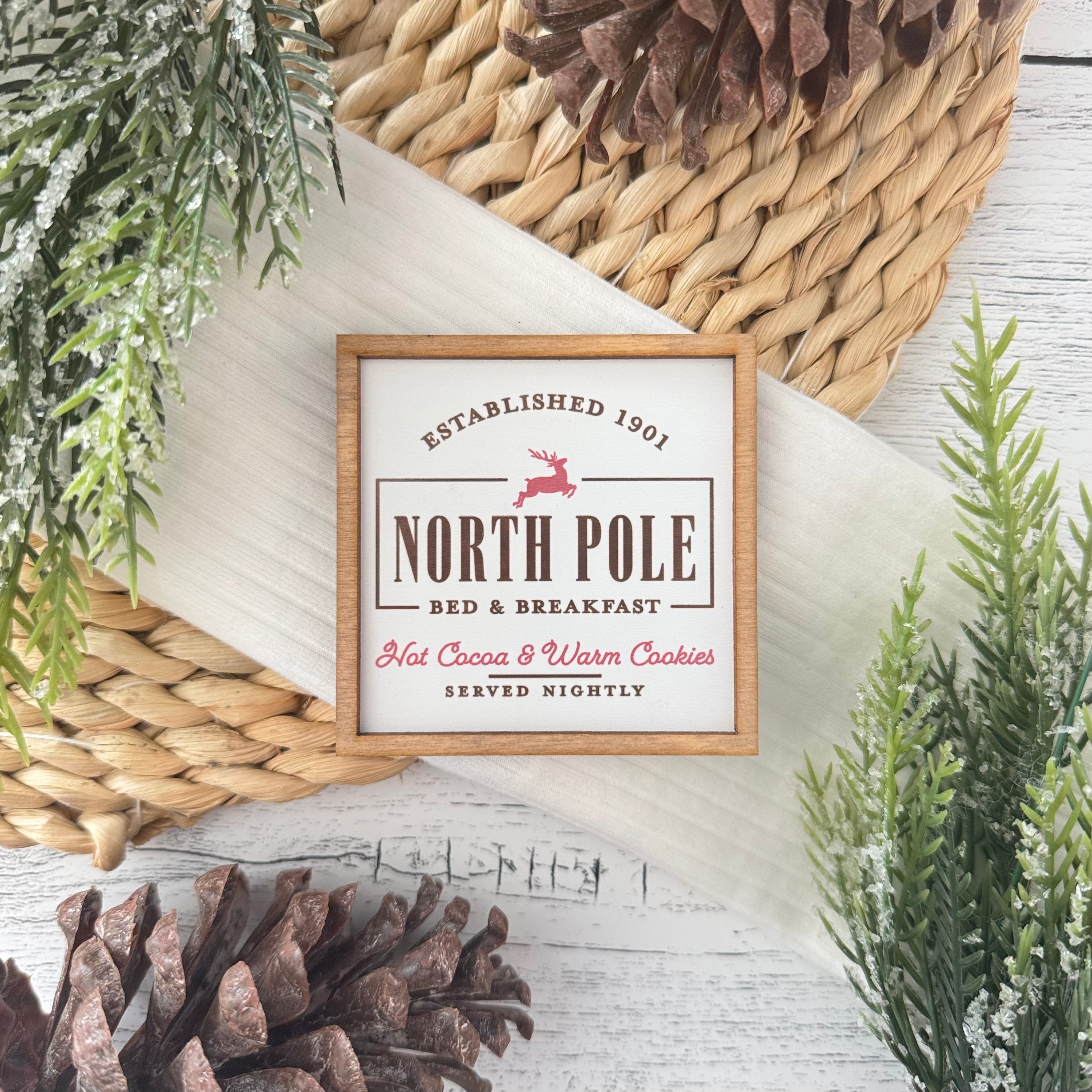 Mini Framed Christmas Sign | North Pole Bed & Breakfast Sign