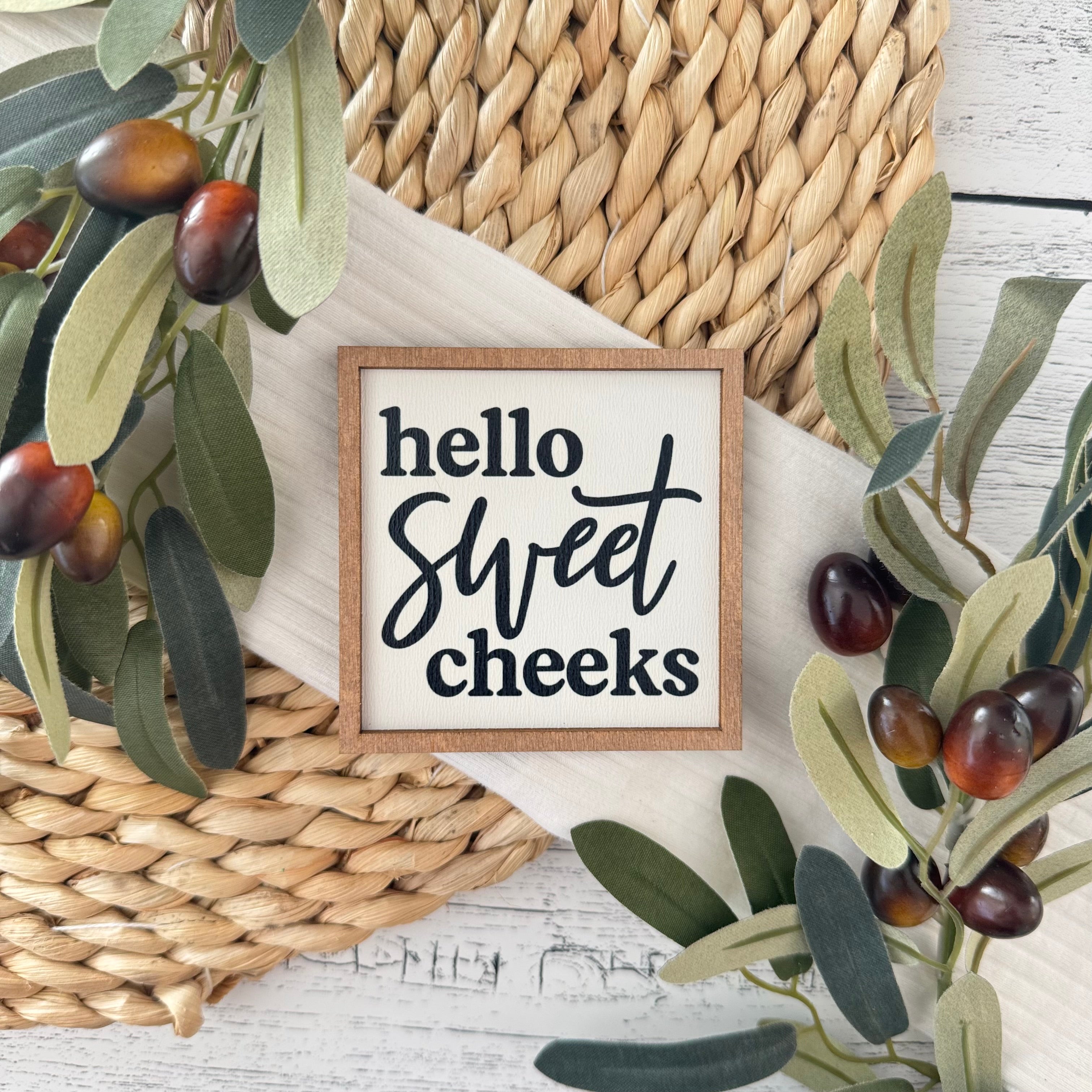 Mini Framed Bathroom Themed Sign | Hello Sweet Cheeks