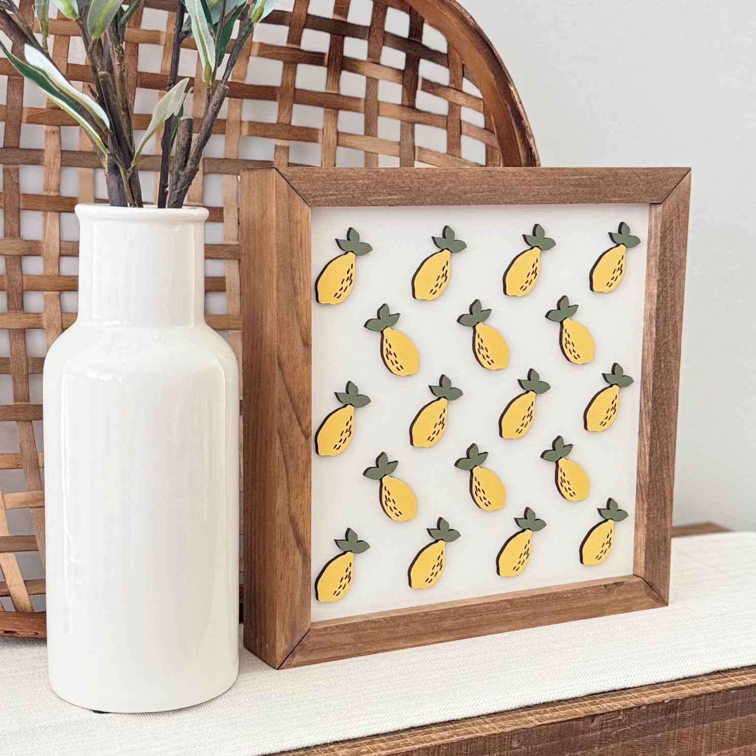 Large Wooden Framed Lemon Themed Sign