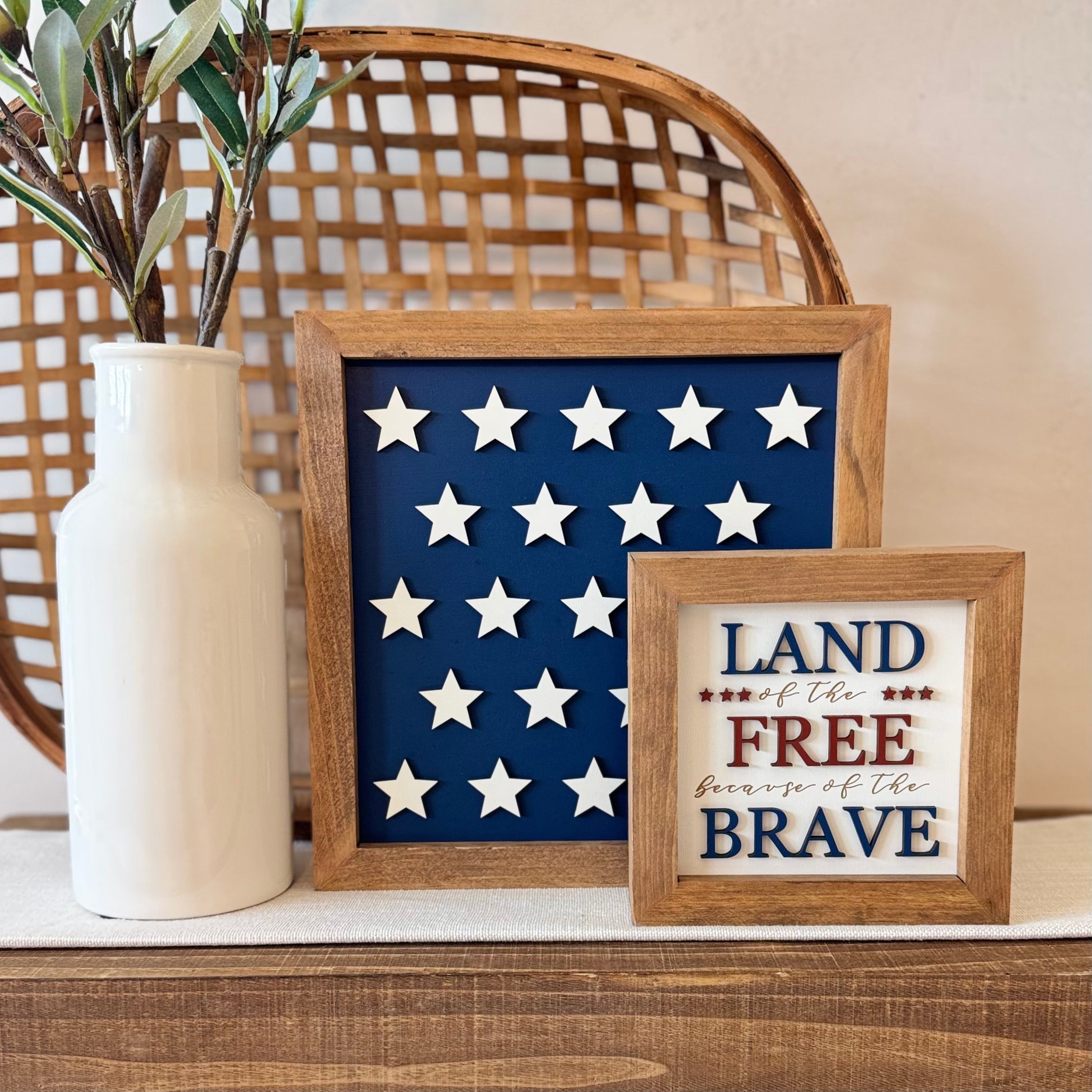 Large Wooden Framed Fourth of July Sign