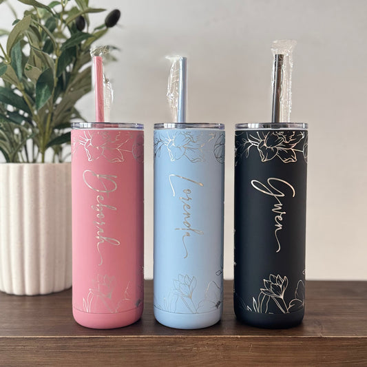 Personalized Floral Engraved Tumbler