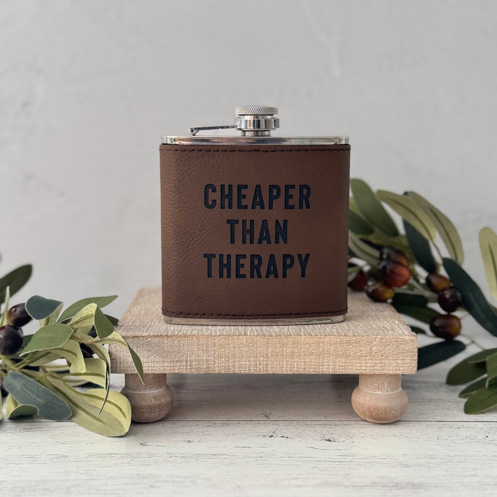 Cheaper Than Therapy 6 oz Leather Flask
