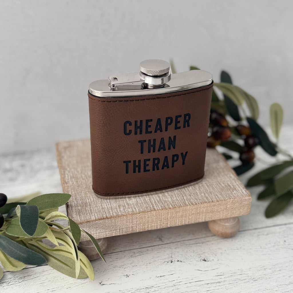 Cheaper Than Therapy 6 oz Leather Flask