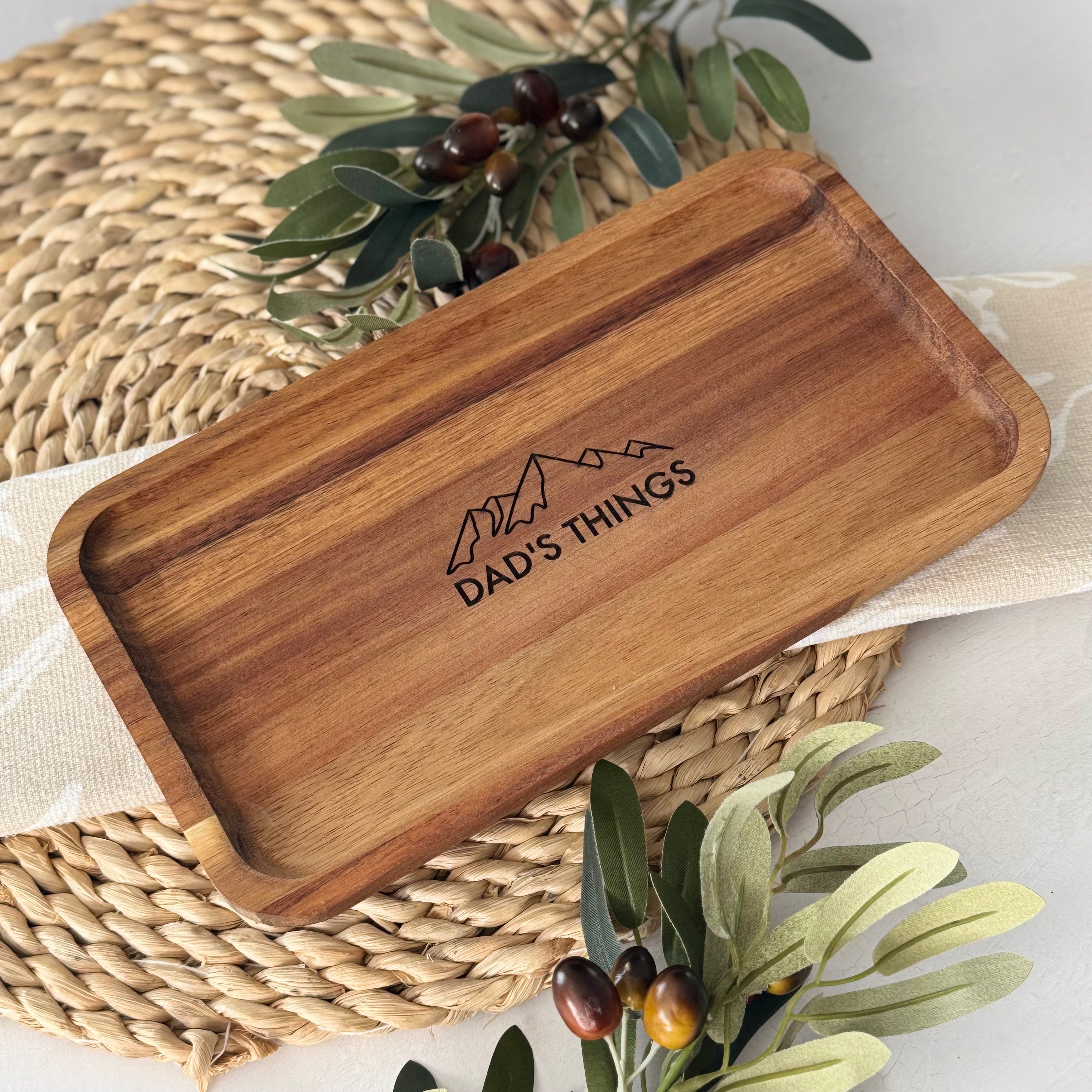 Acacia Wood Engraved Valet Tray | Gift For Dad