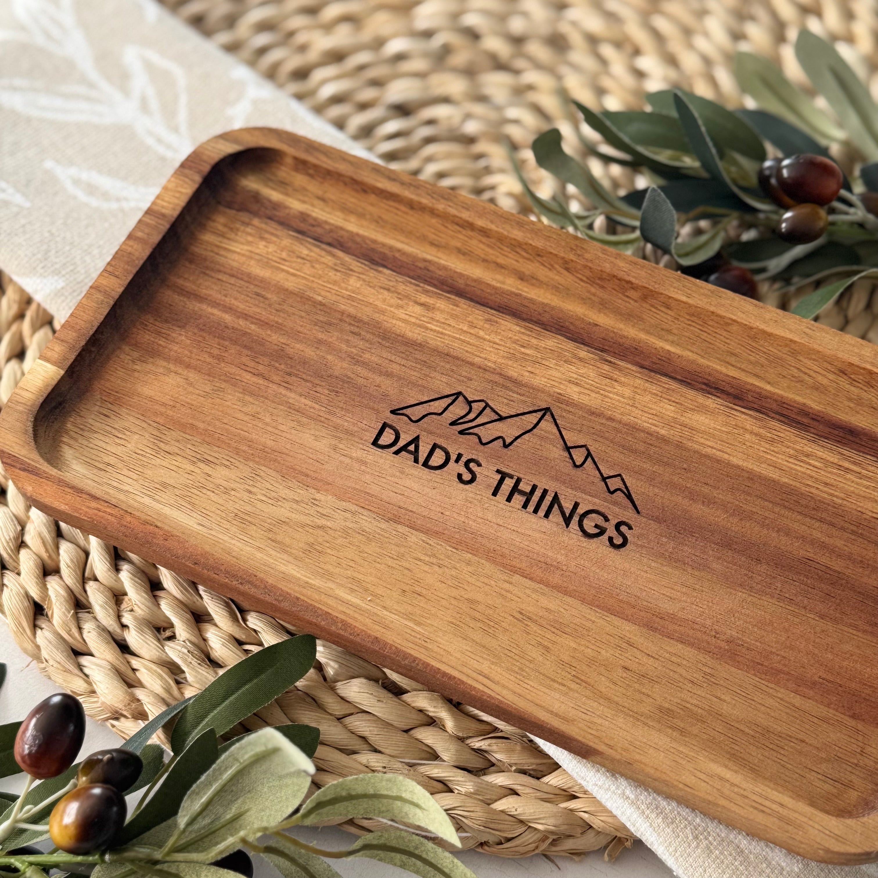 Acacia Wood Engraved Valet Tray | Gift For Dad