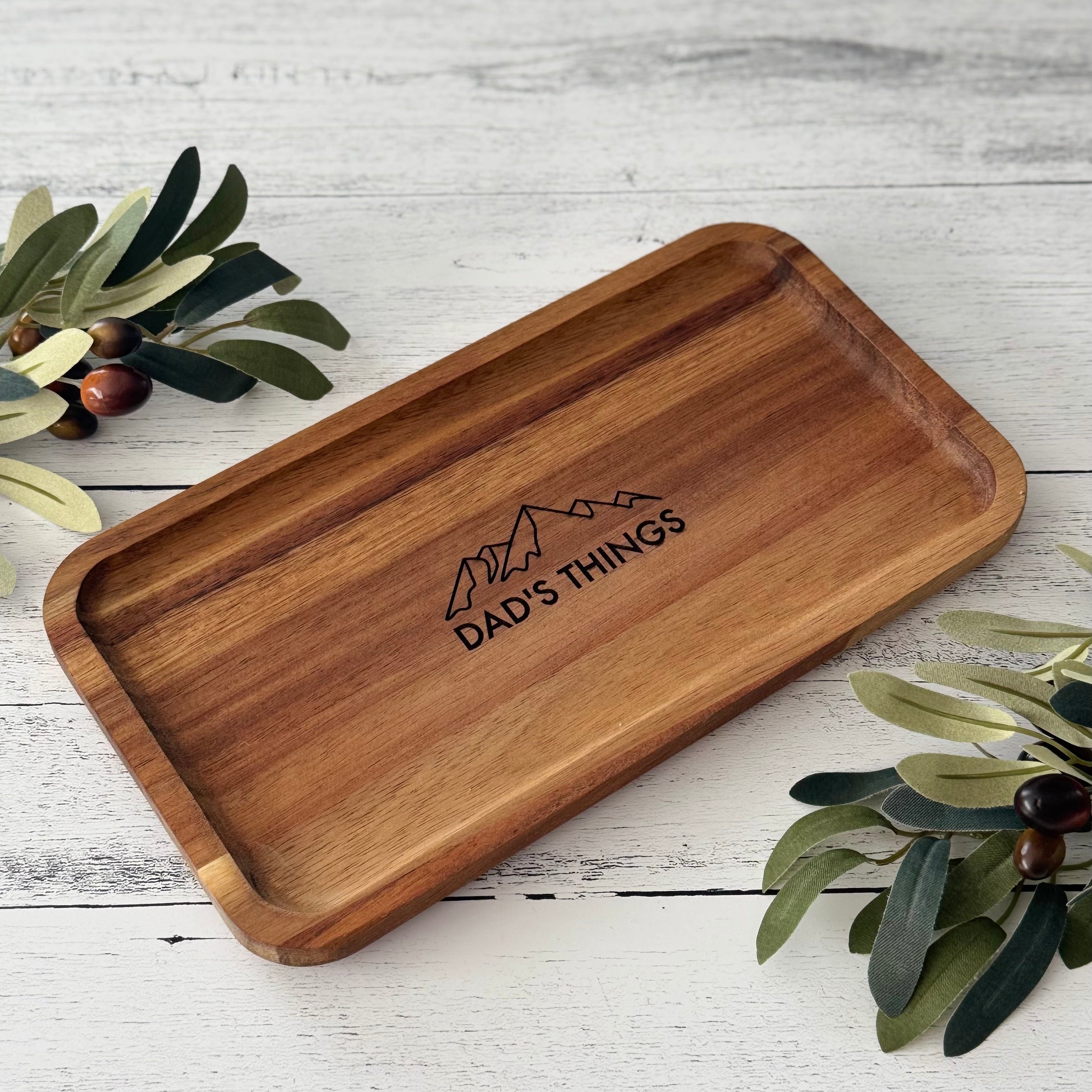 Acacia Wood Engraved Valet Tray | Gift For Dad