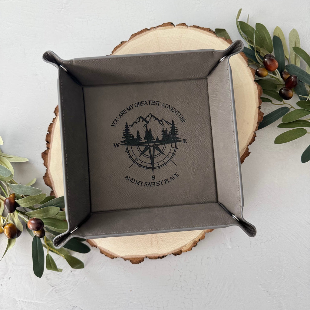 Engraved Leather Catchall Tray