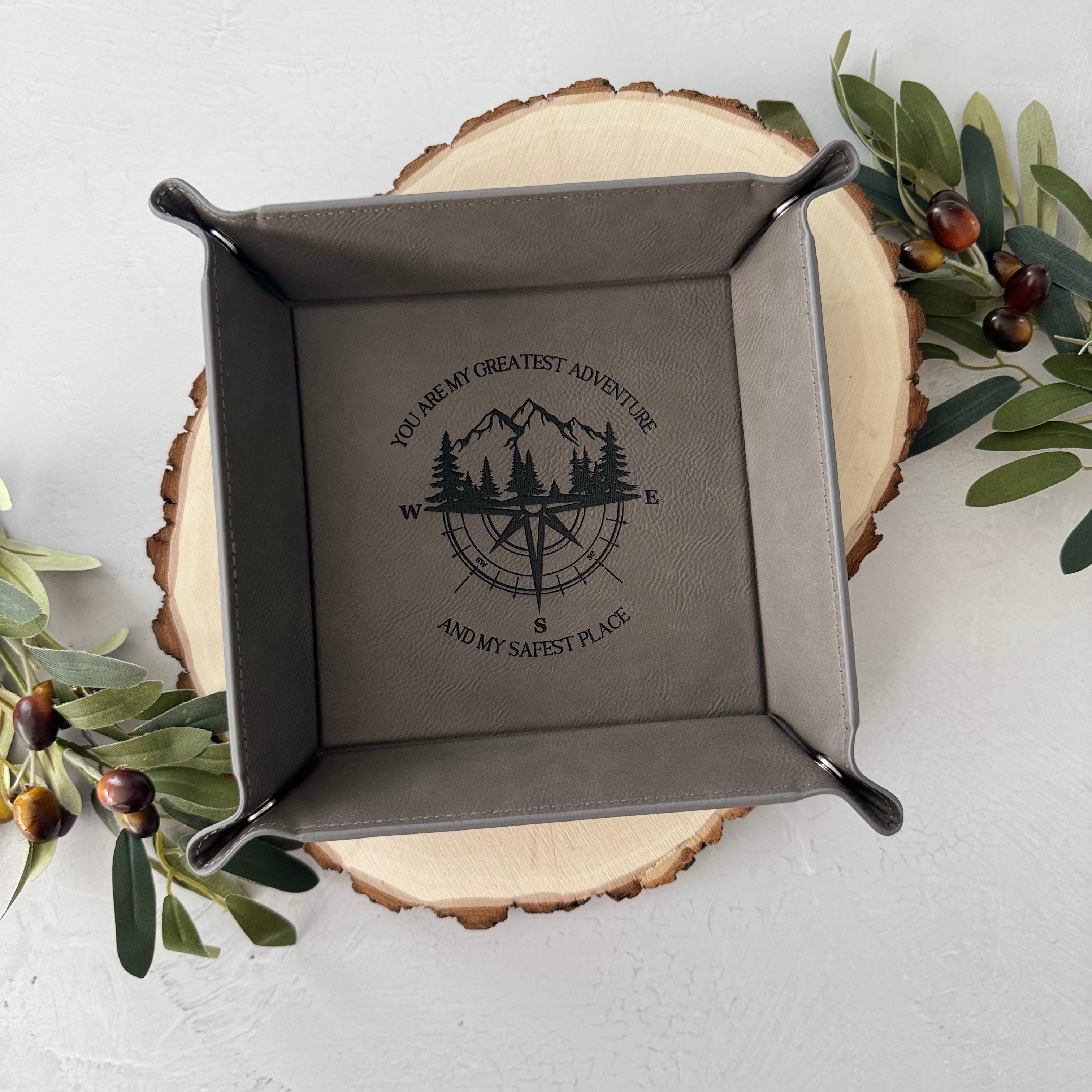 Engraved Leather Catchall Tray