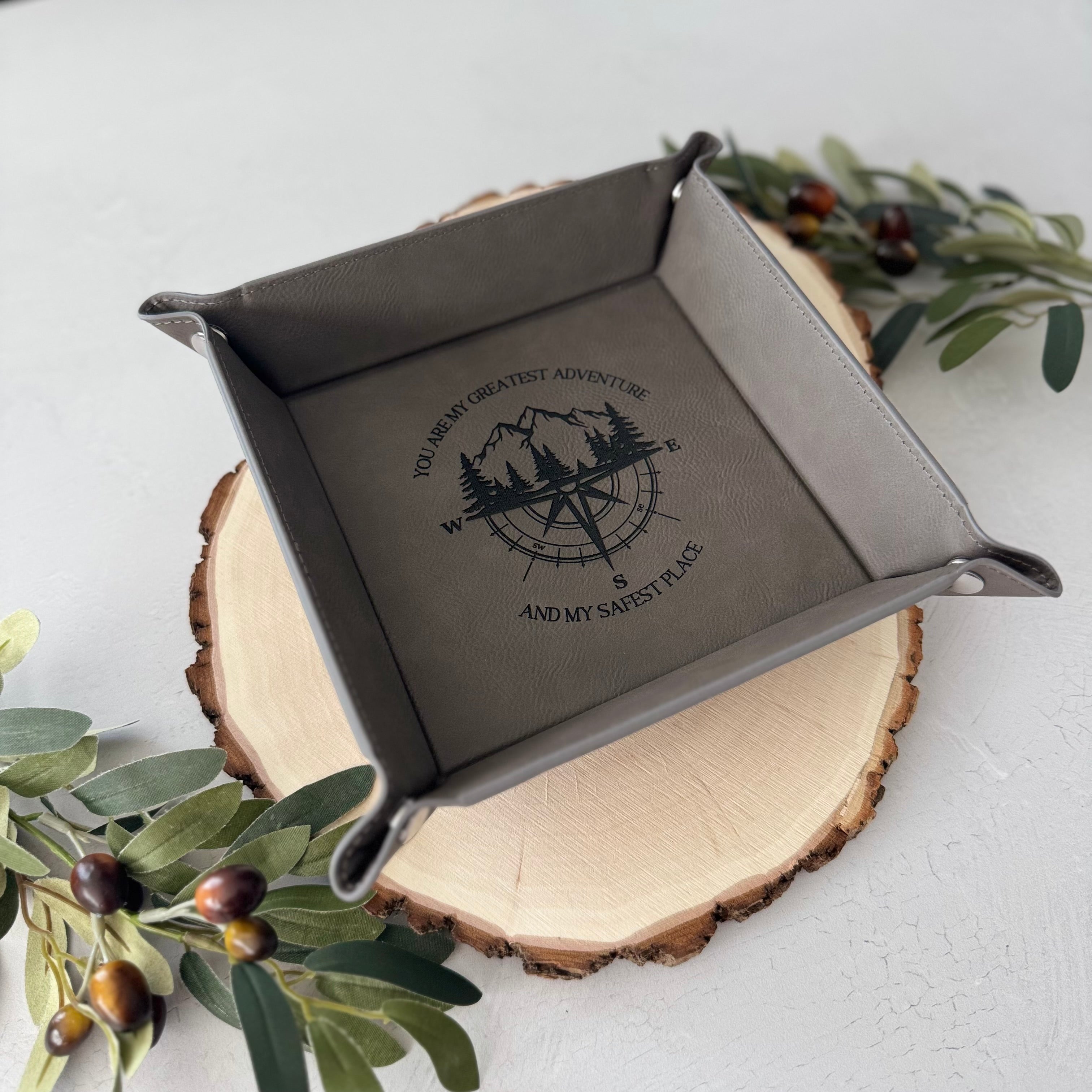 Engraved Leather Catchall Tray