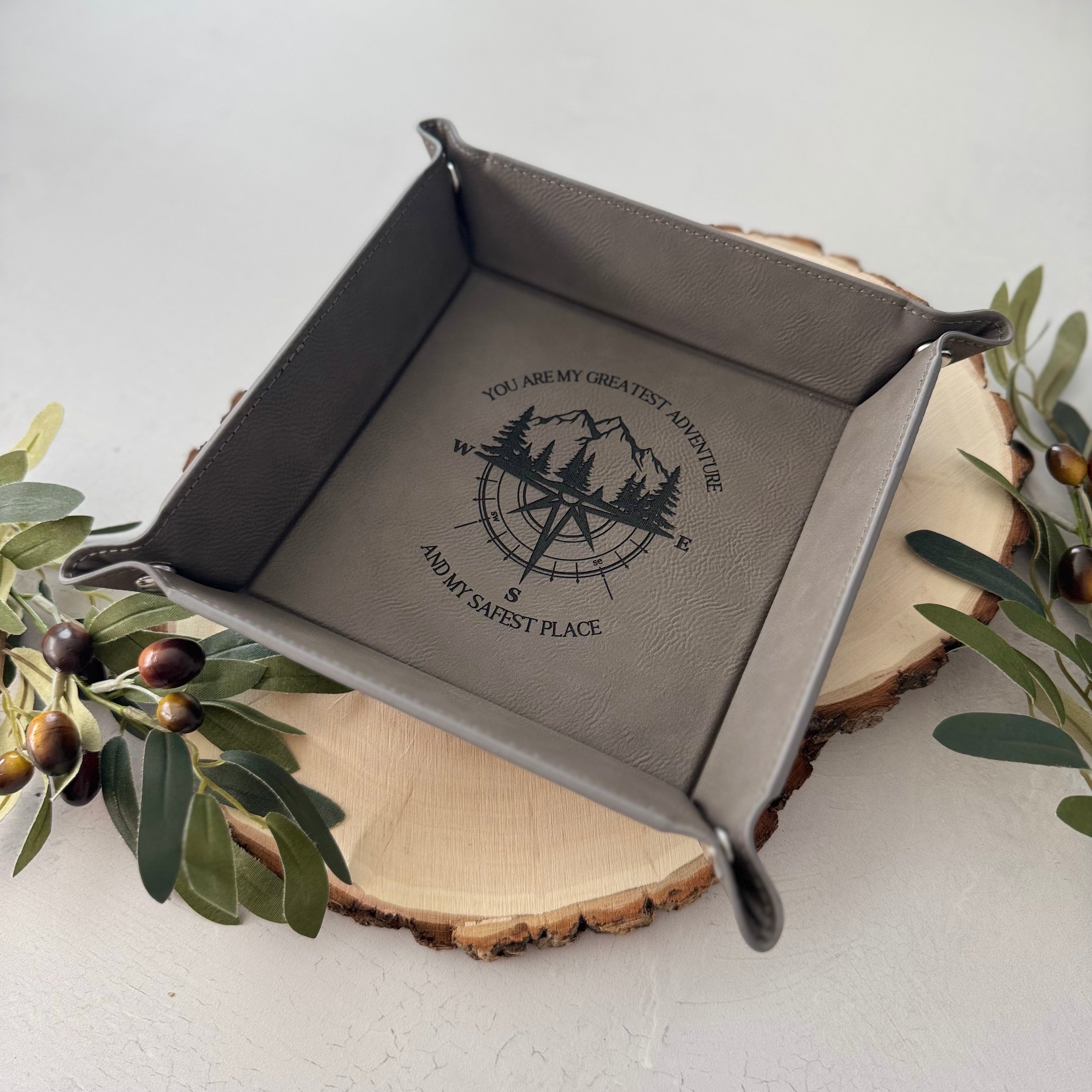 Engraved Leather Catchall Tray