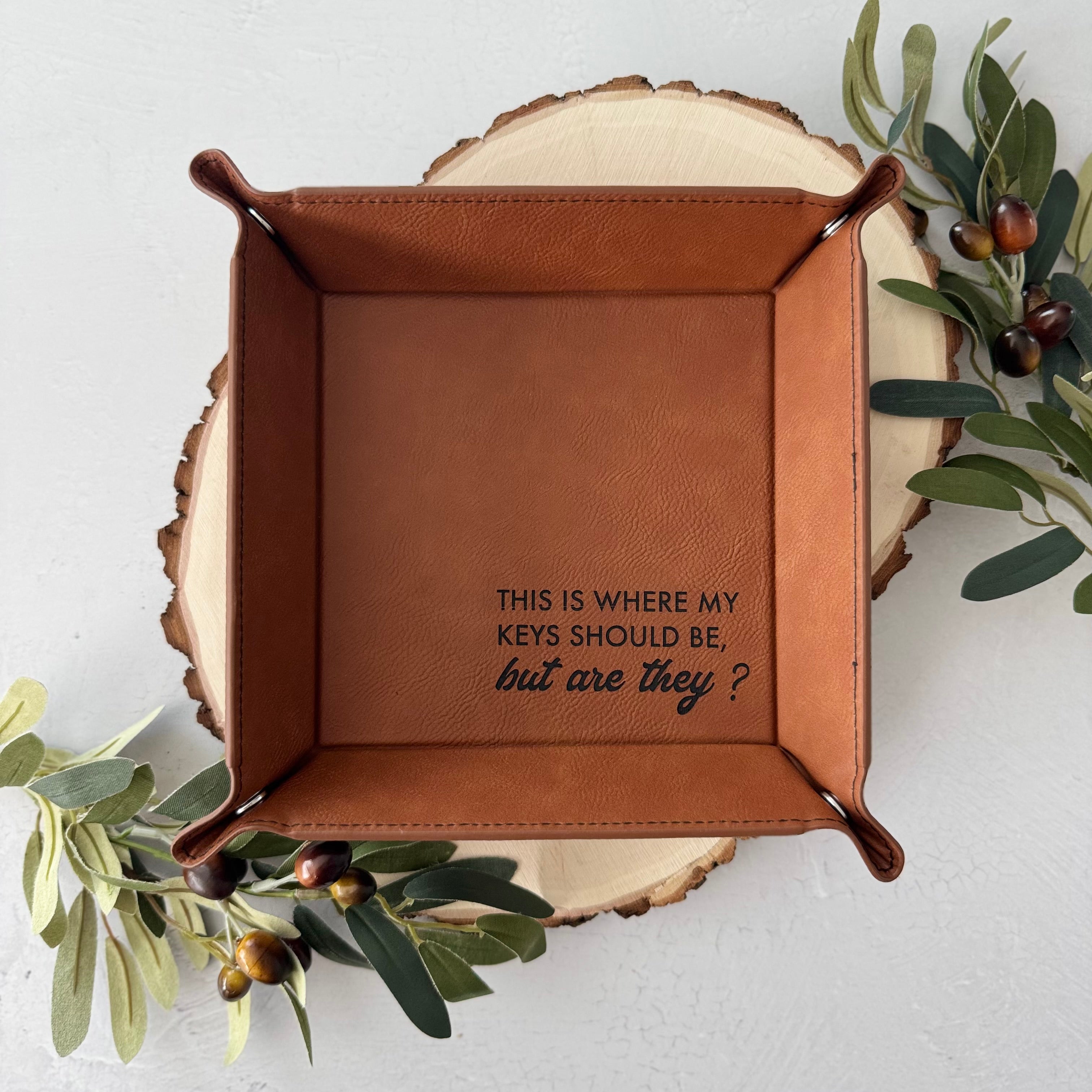 Engraved Leather Catchall Tray
