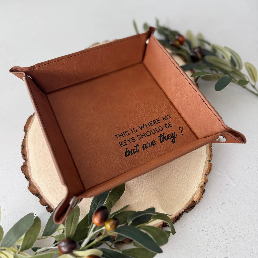 Engraved Leather Catchall Tray