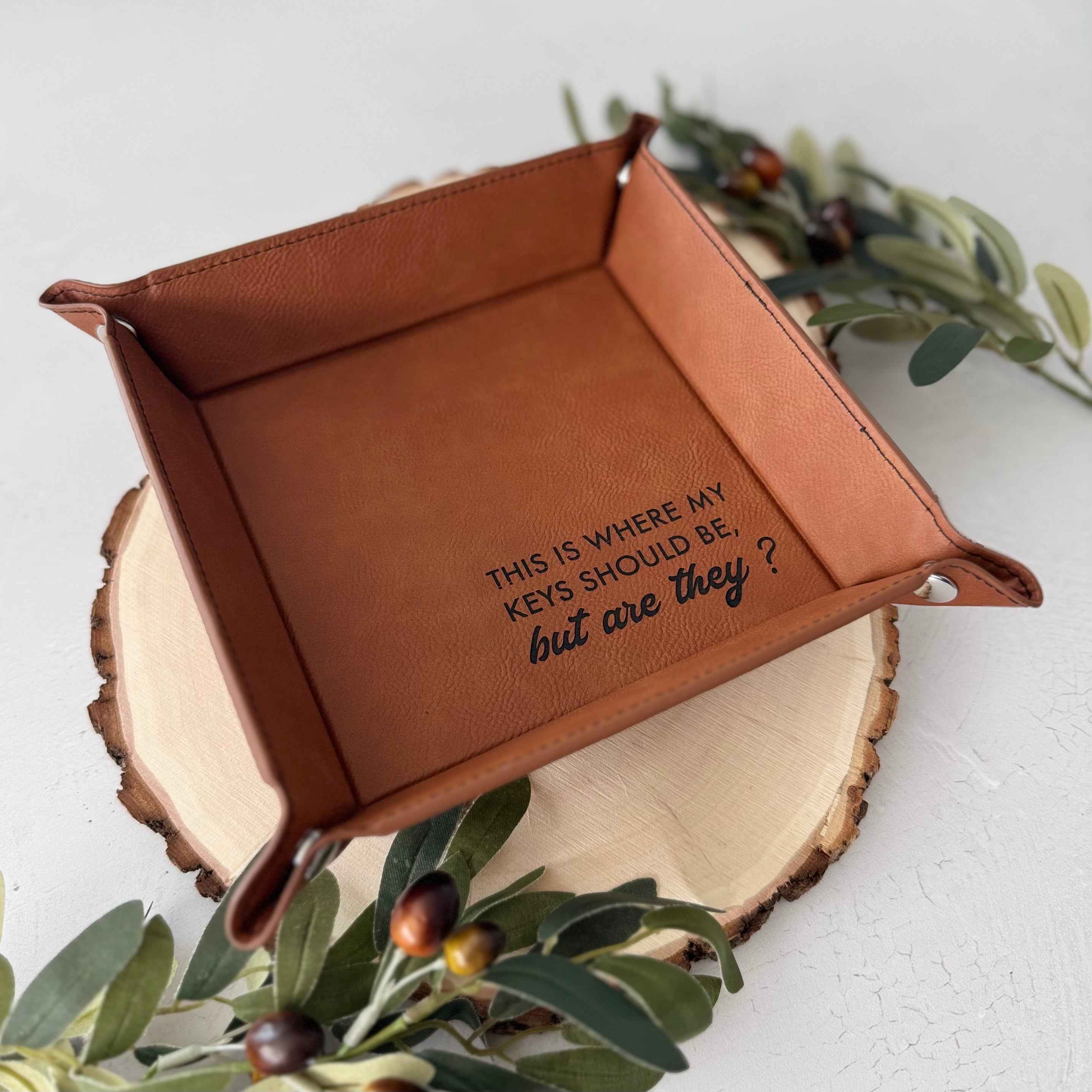 Engraved Leather Catchall Tray