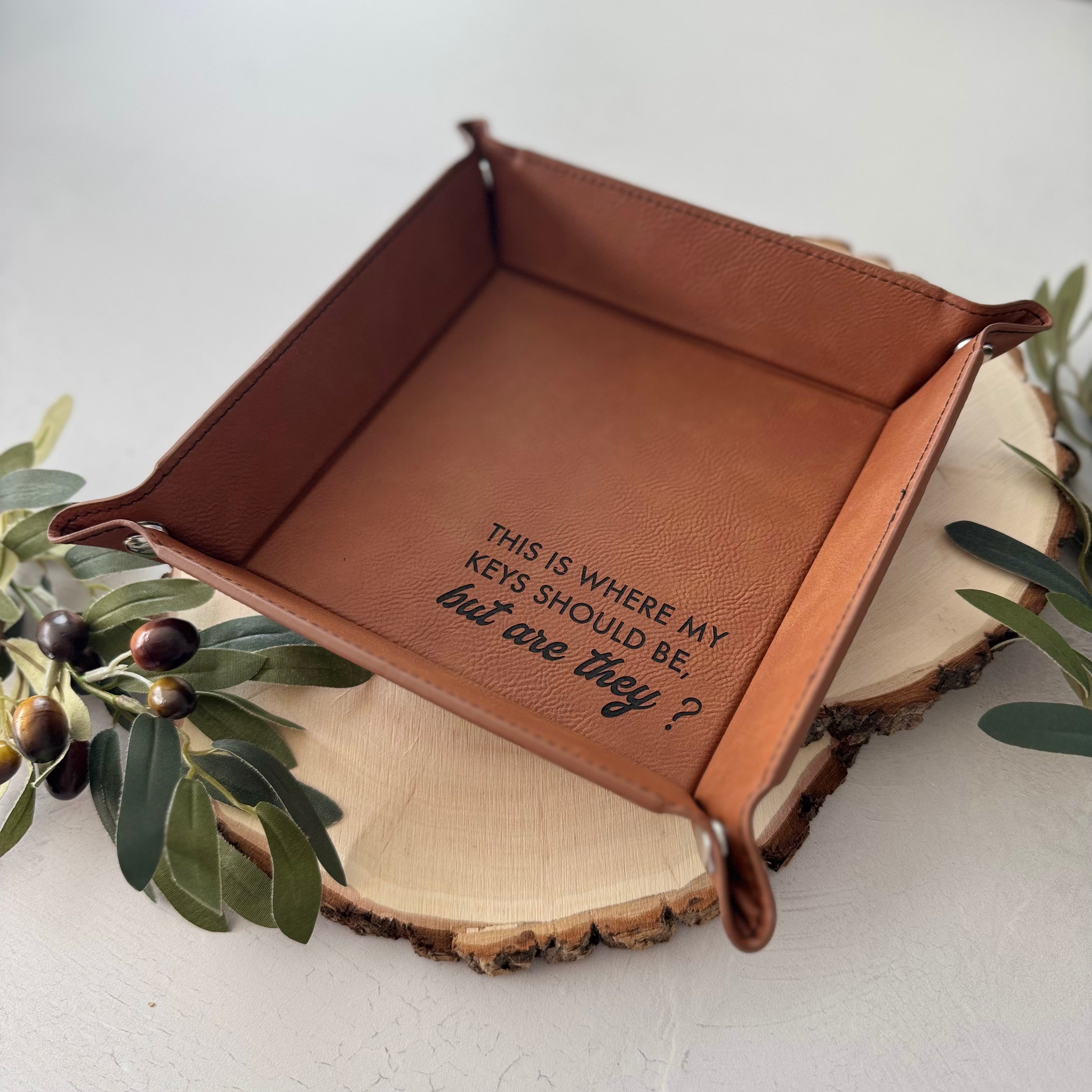 Engraved Leather Catchall Tray