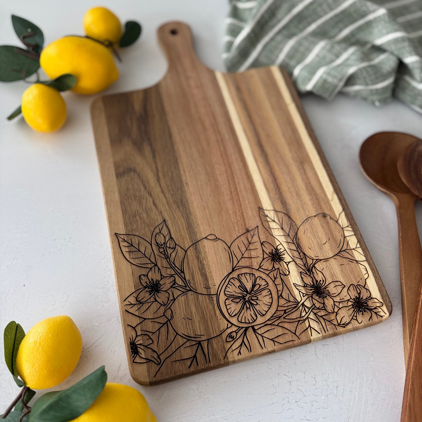 Engraved Acacia Lemon Cutting Board