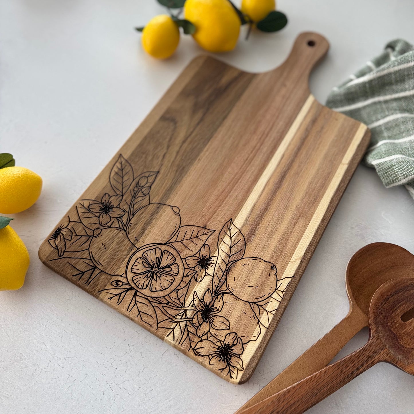 Engraved Acacia Lemon Cutting Board