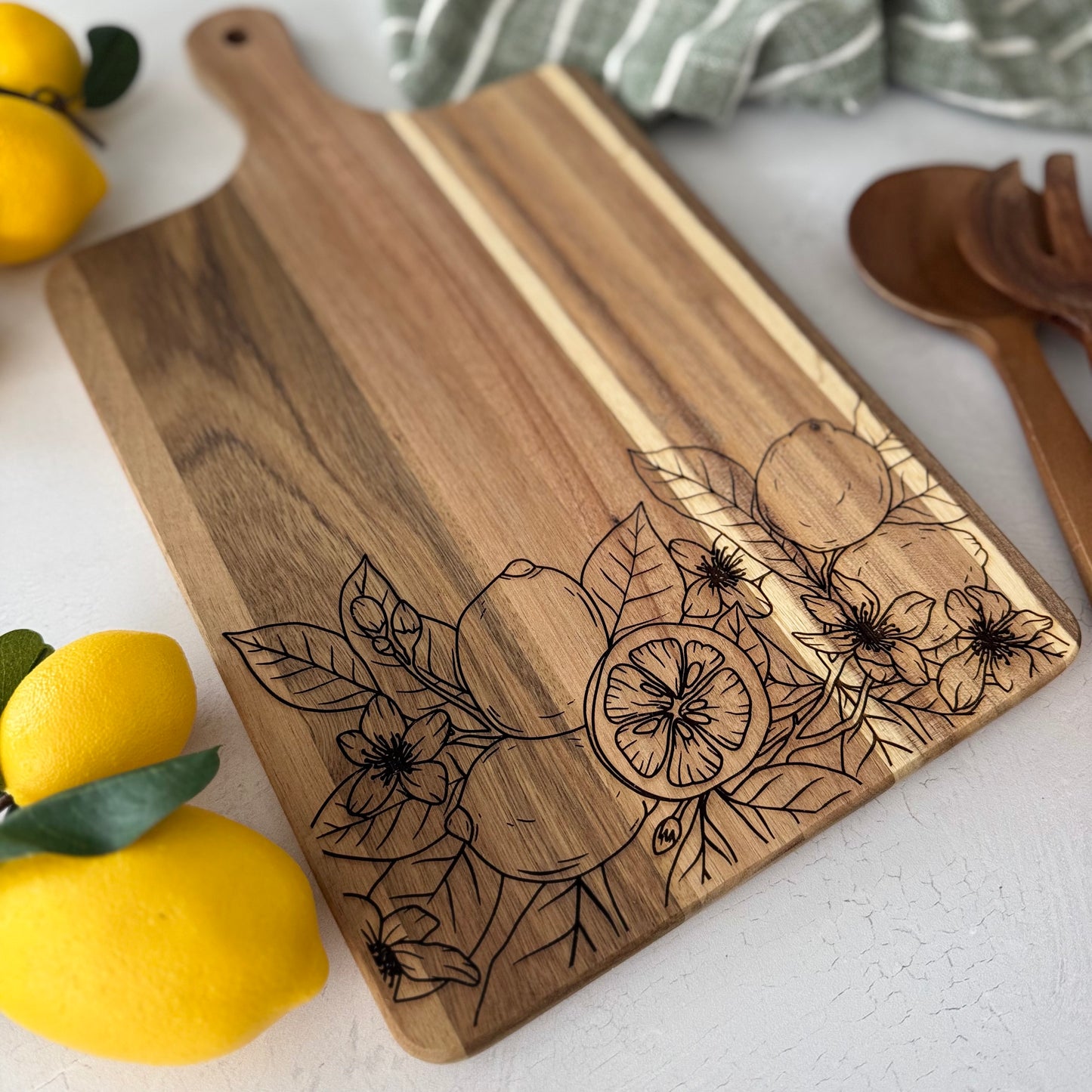 Engraved Acacia Lemon Cutting Board