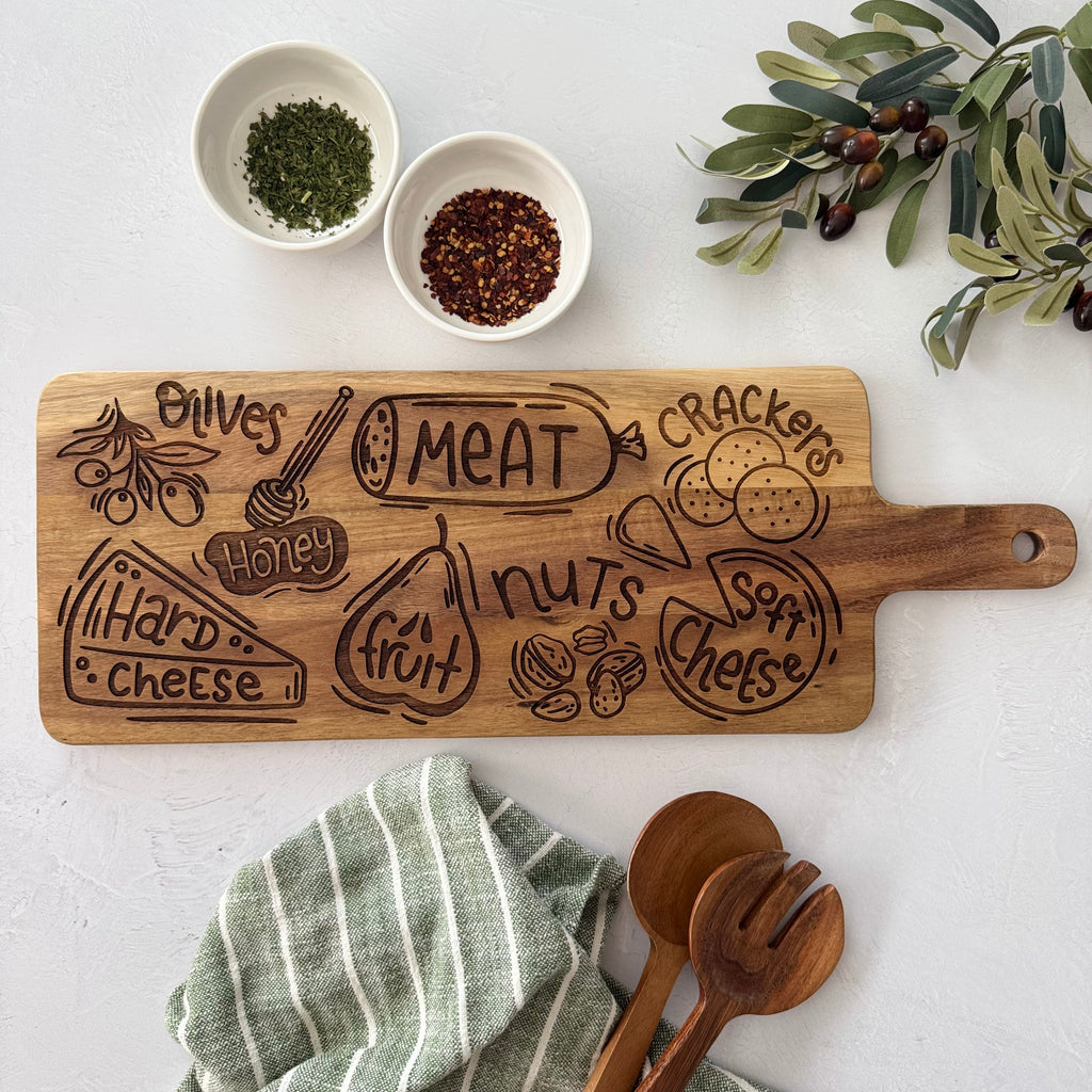 Charcuterie Guide Engraved Acacia Cutting Board