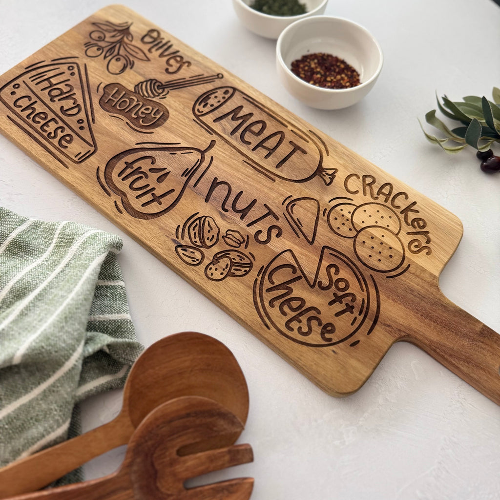 Charcuterie Guide Engraved Acacia Cutting Board