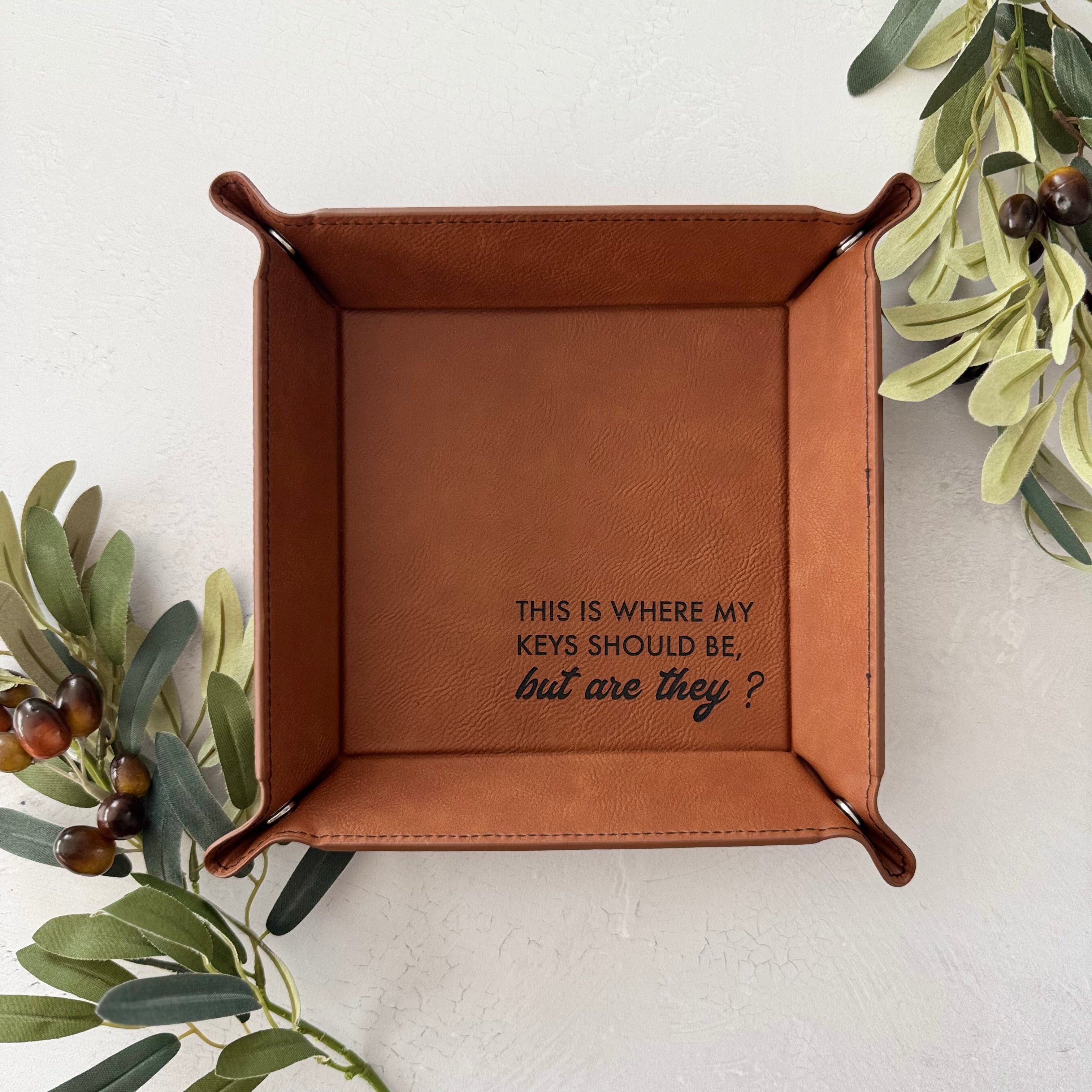 Engraved Leather Catchall Tray