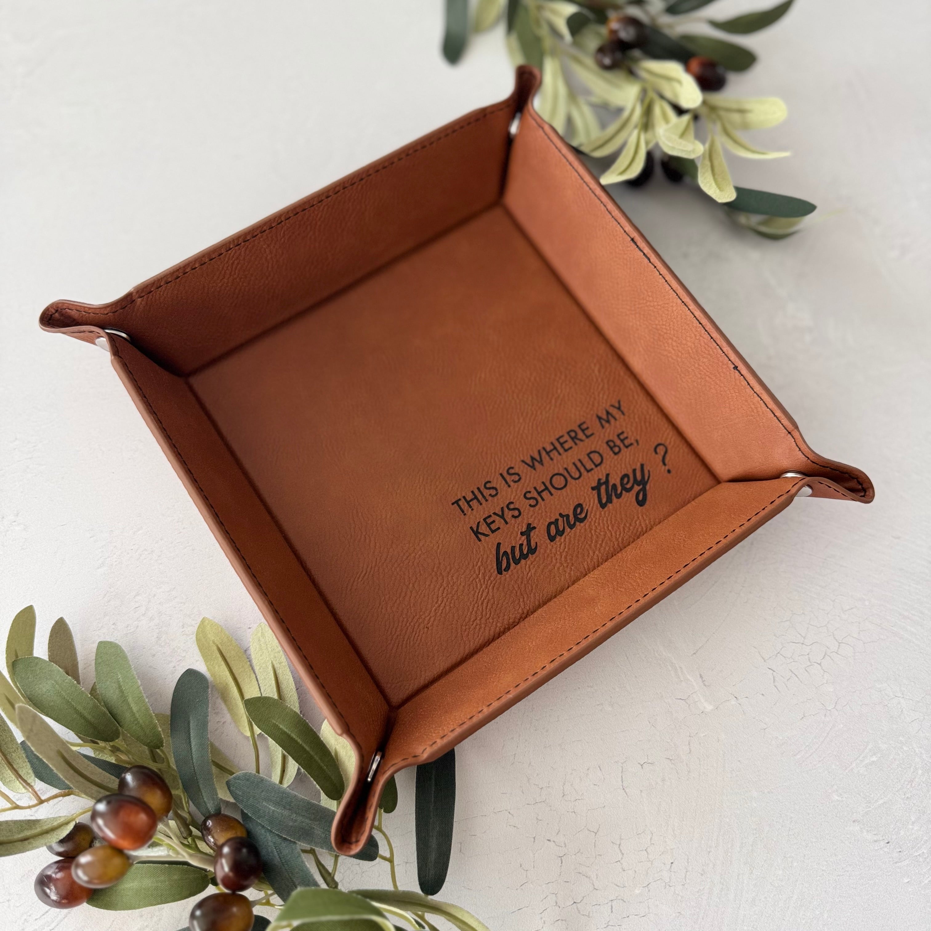 Engraved Leather Catchall Tray