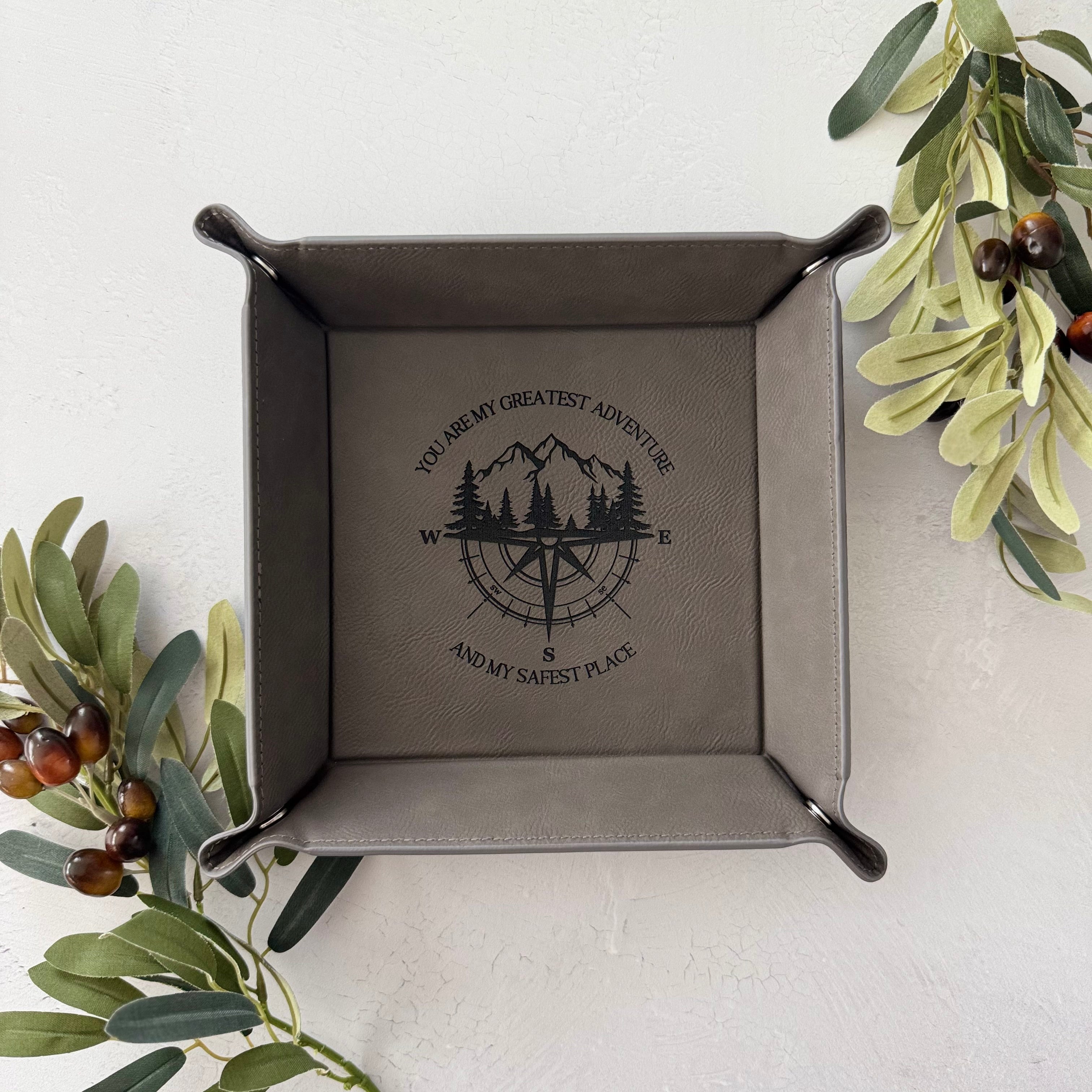 Engraved Leather Catchall Tray