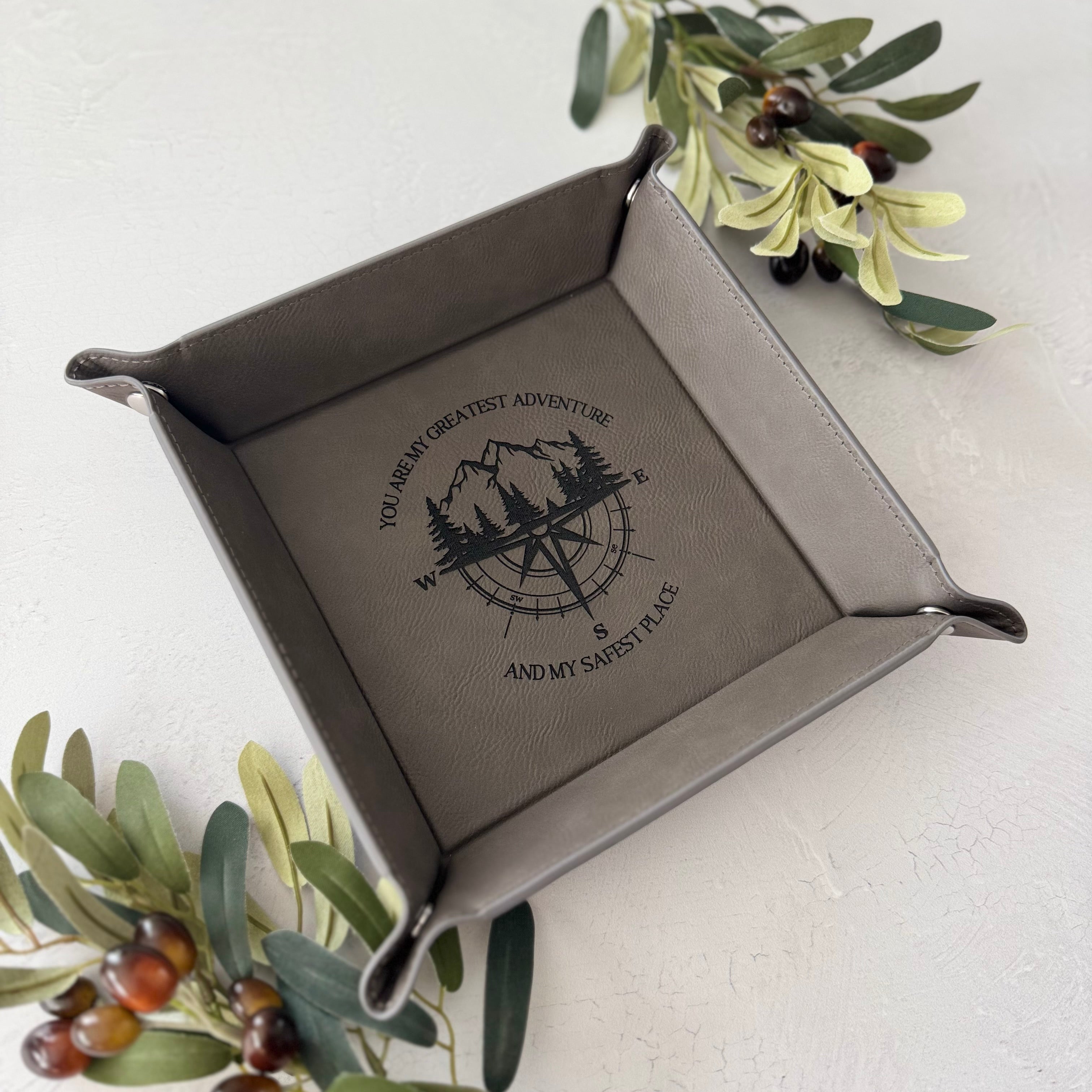 Engraved Leather Catchall Tray