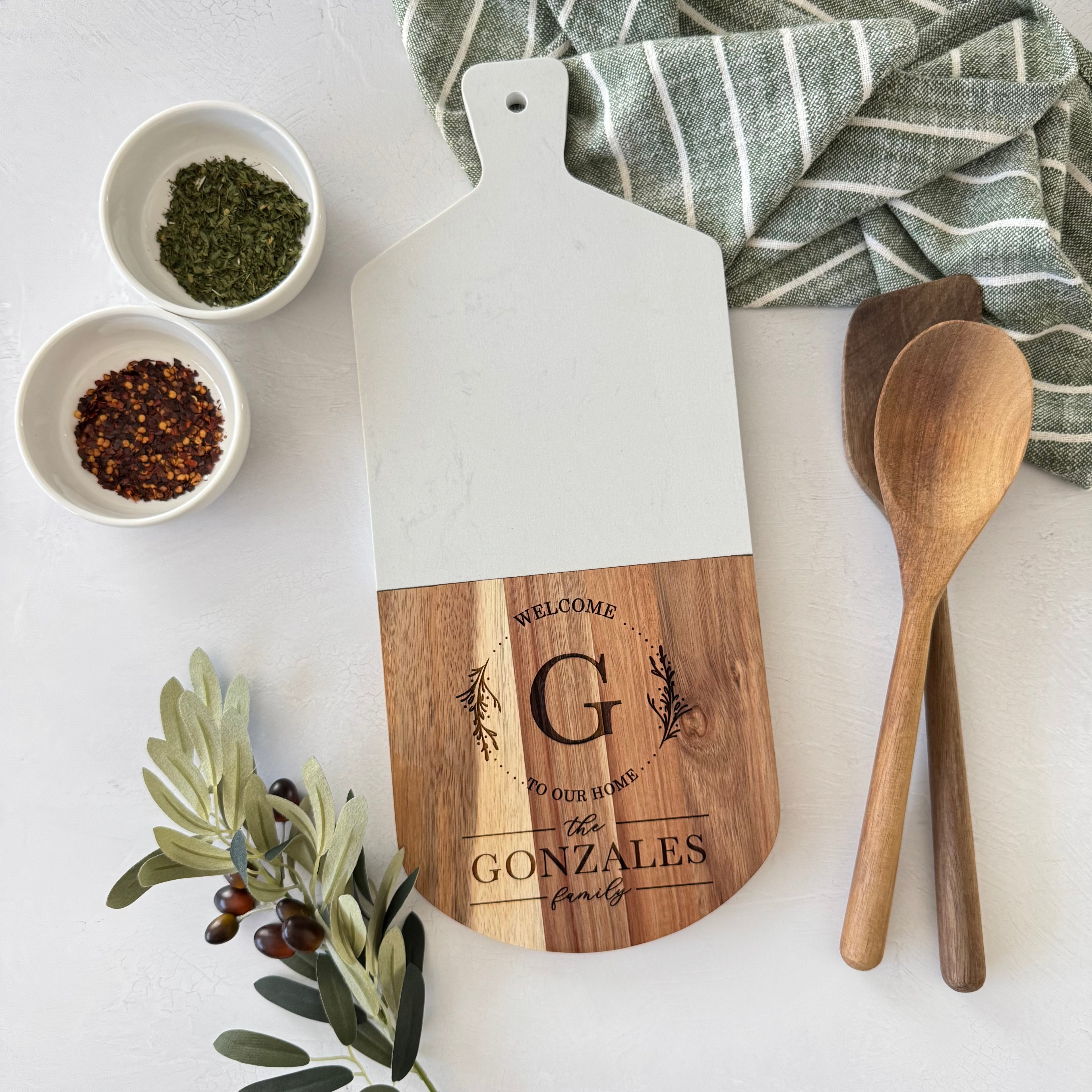 Personalized Marble and Wood Cutting Board