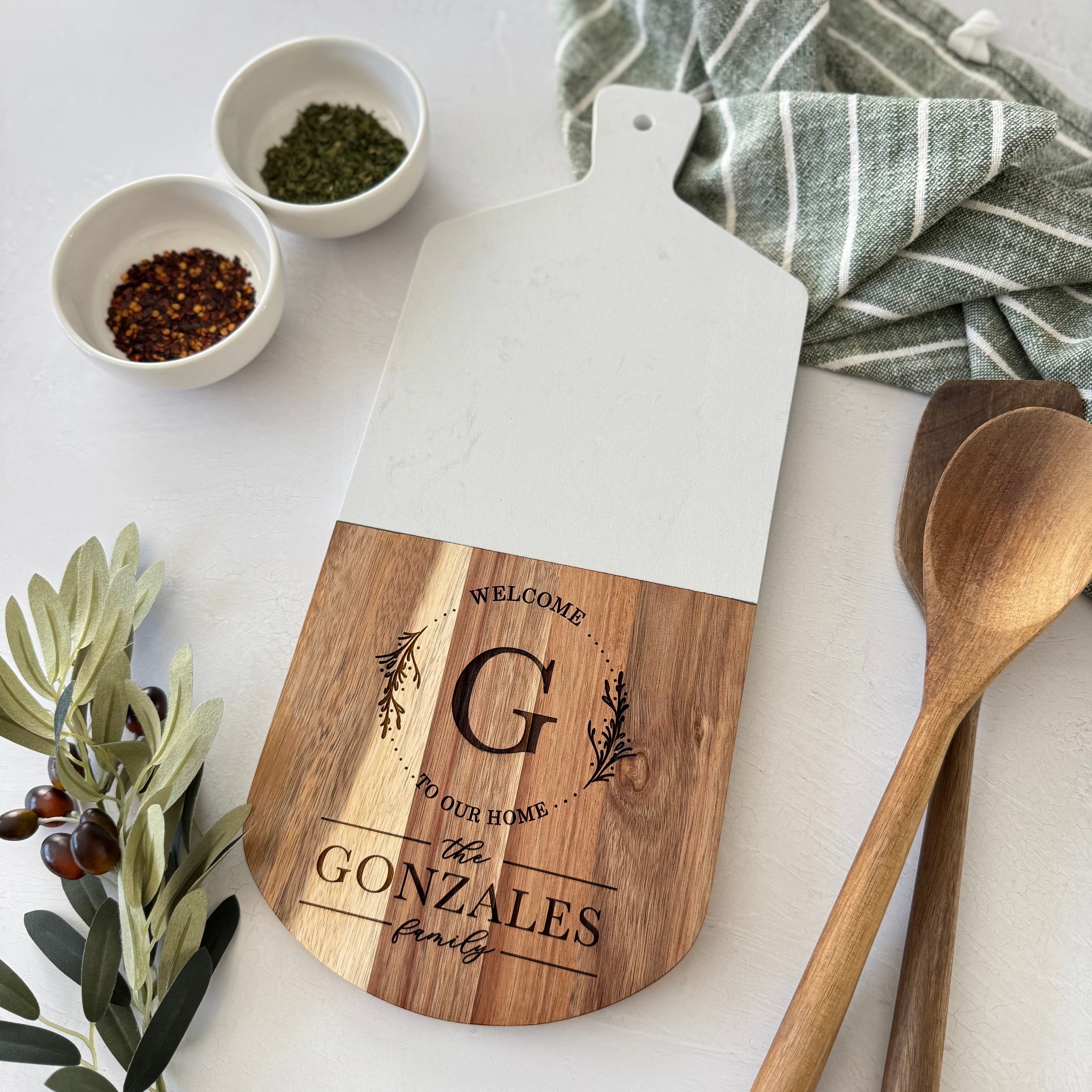 Personalized Marble and Wood Cutting Board