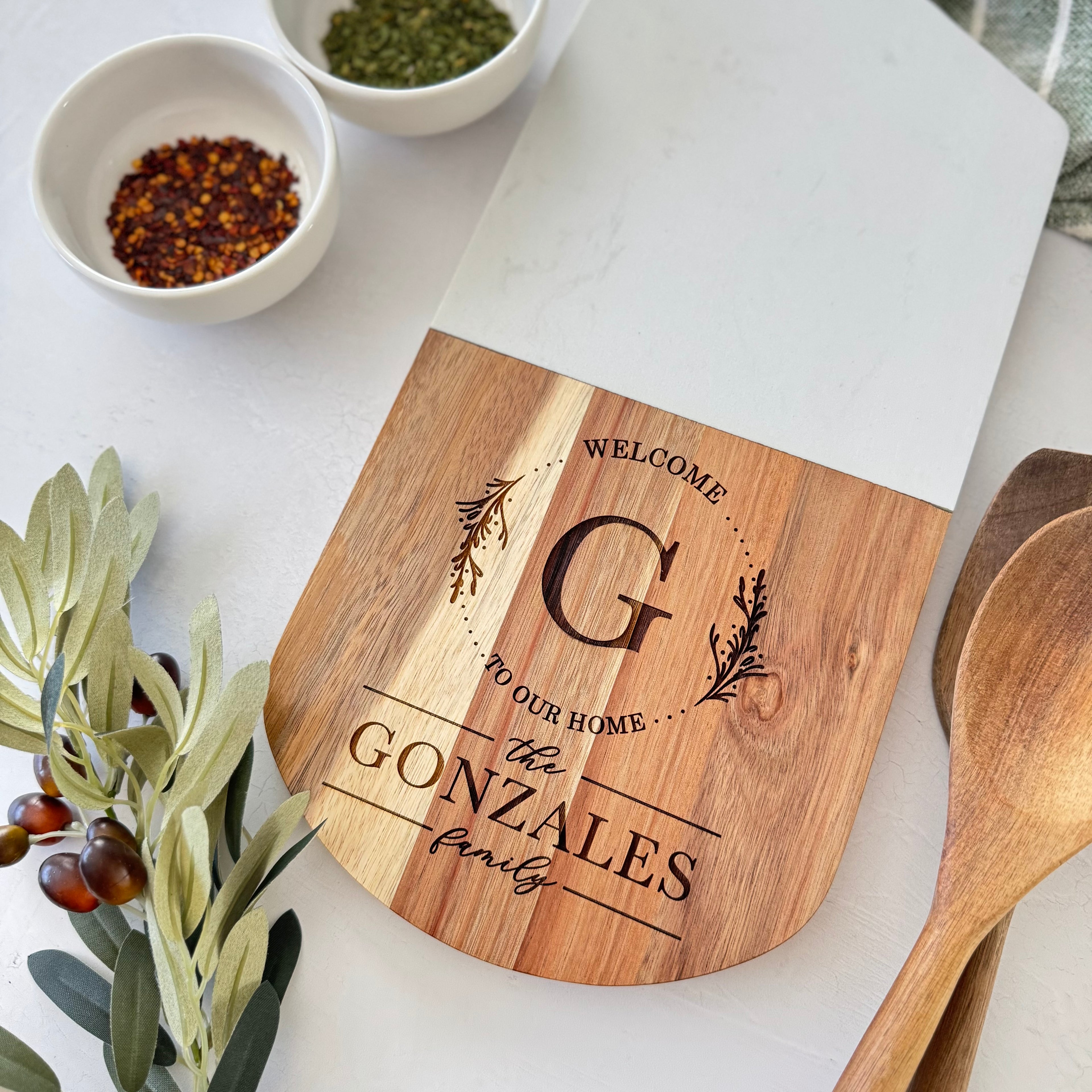 Personalized Marble and Wood Cutting Board