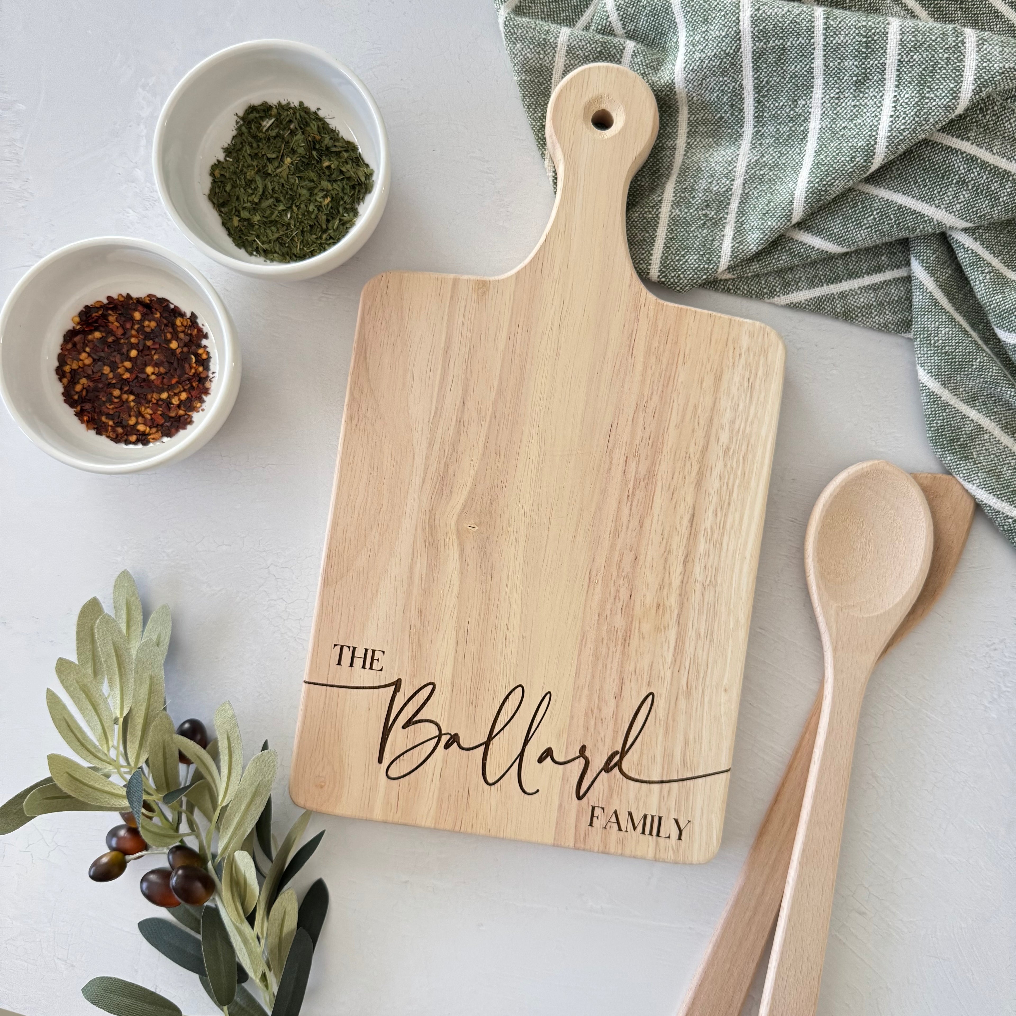 Custom Engraved Bread and Charcuterie Board with Handle Gift Set Bundle