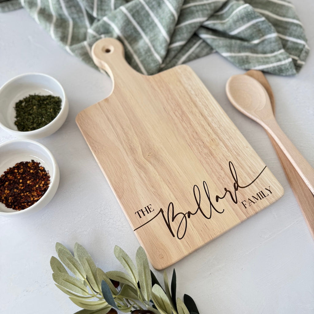 Custom Engraved Bread and Charcuterie Board with Handle Gift Set Bundle