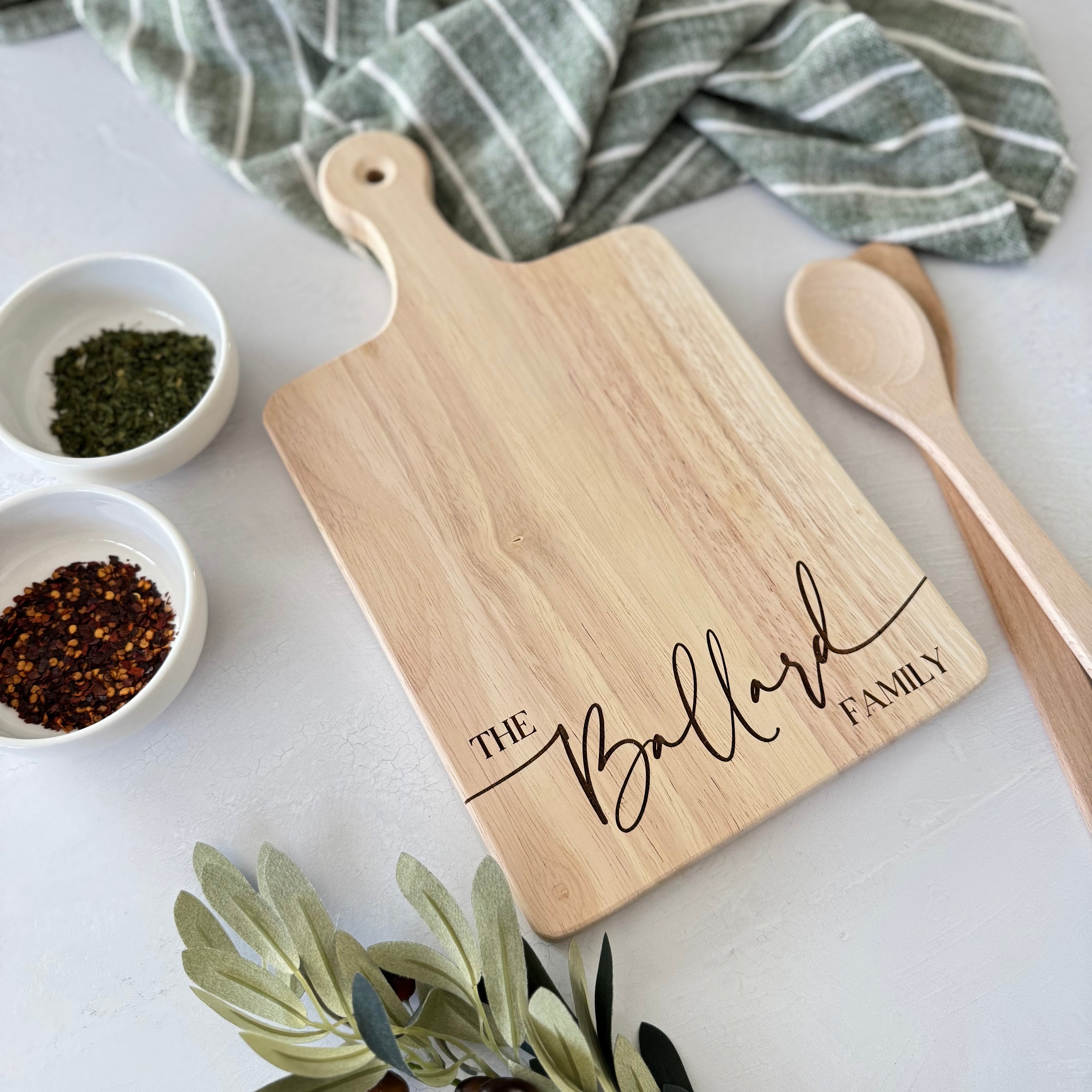 Custom Engraved Bread and Charcuterie Board with Handle Gift Set Bundle