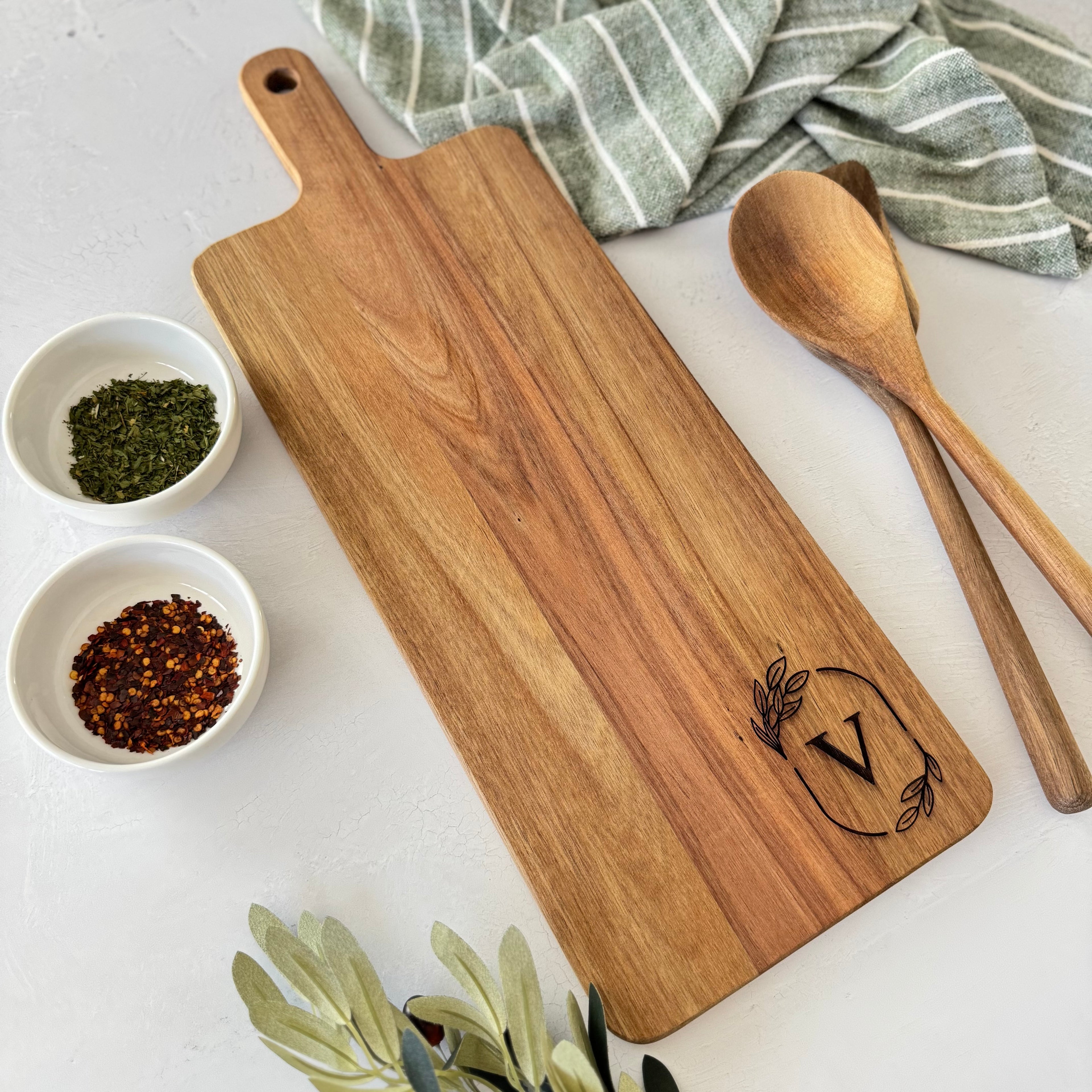 Personalized Monogram Acacia Cutting Board Gift Set Bundle
