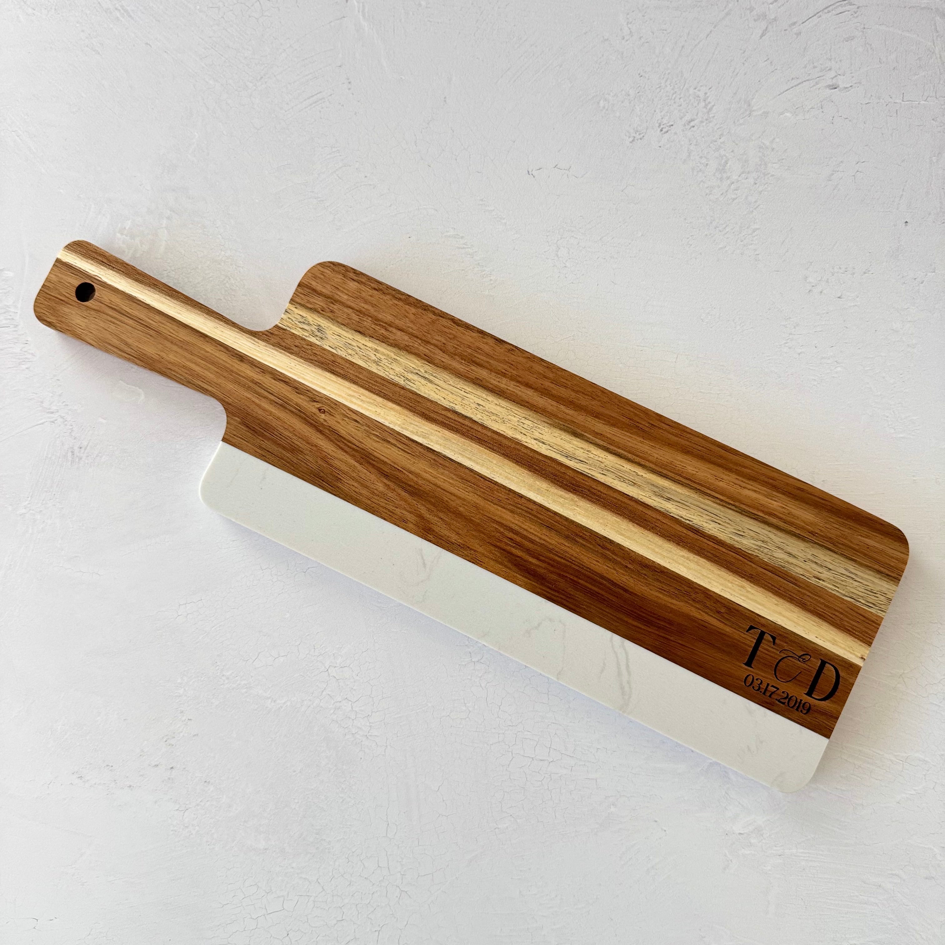 Personalized Marble and Wood Cutting Board
