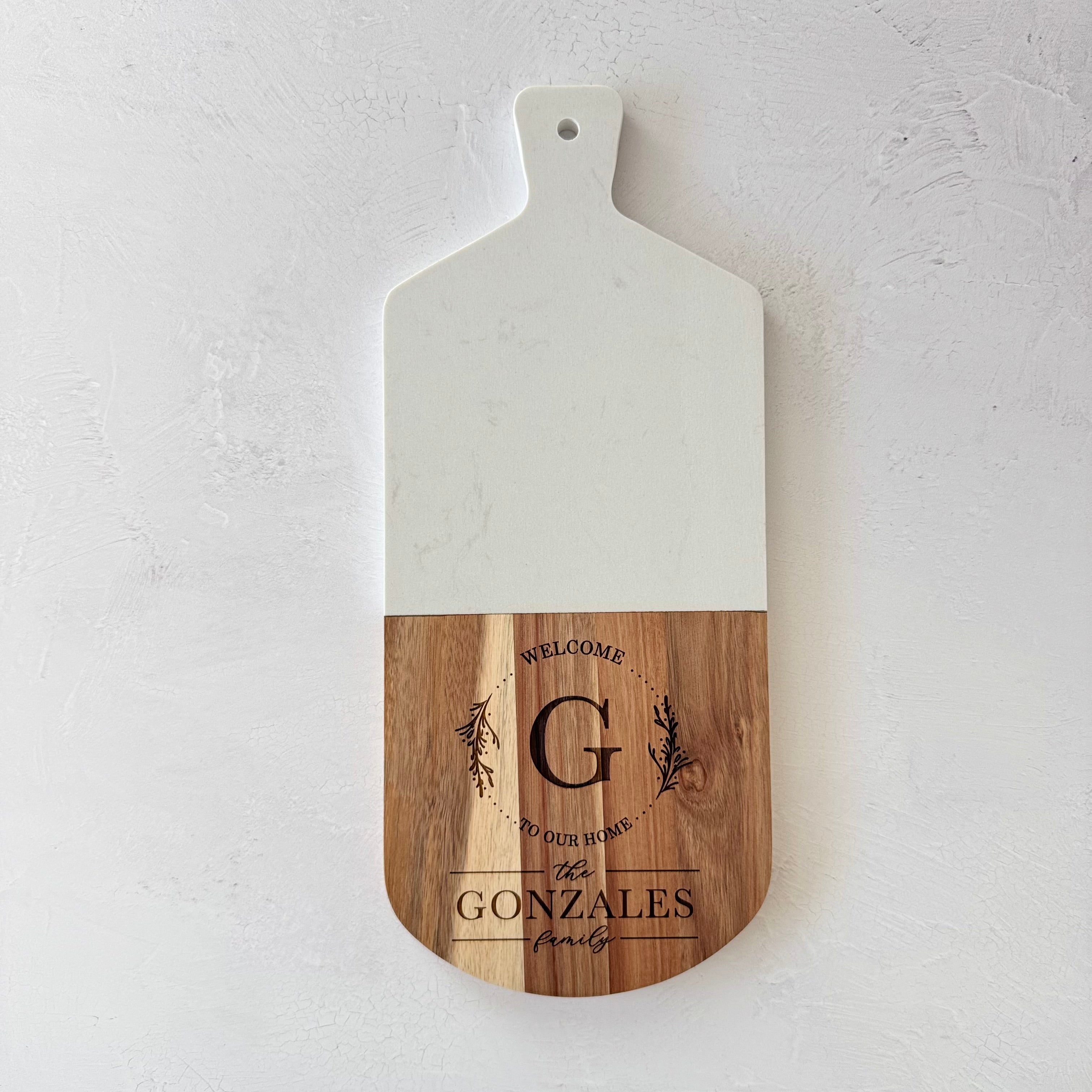 Personalized Marble and Wood Cutting Board