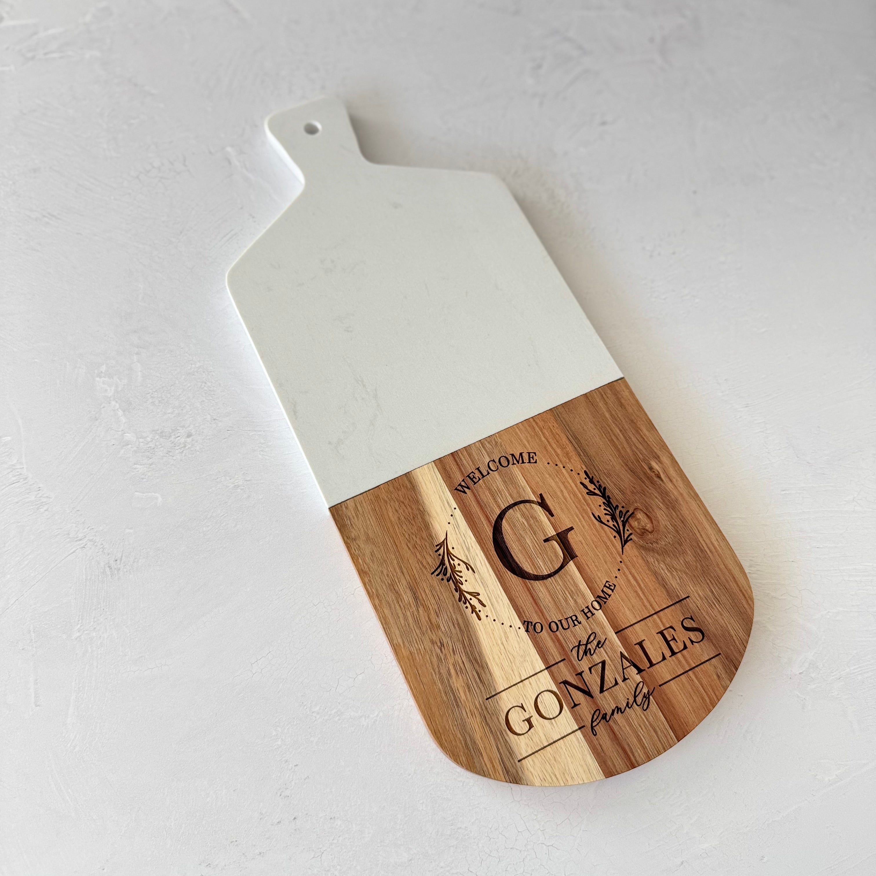 Personalized Marble and Wood Cutting Board